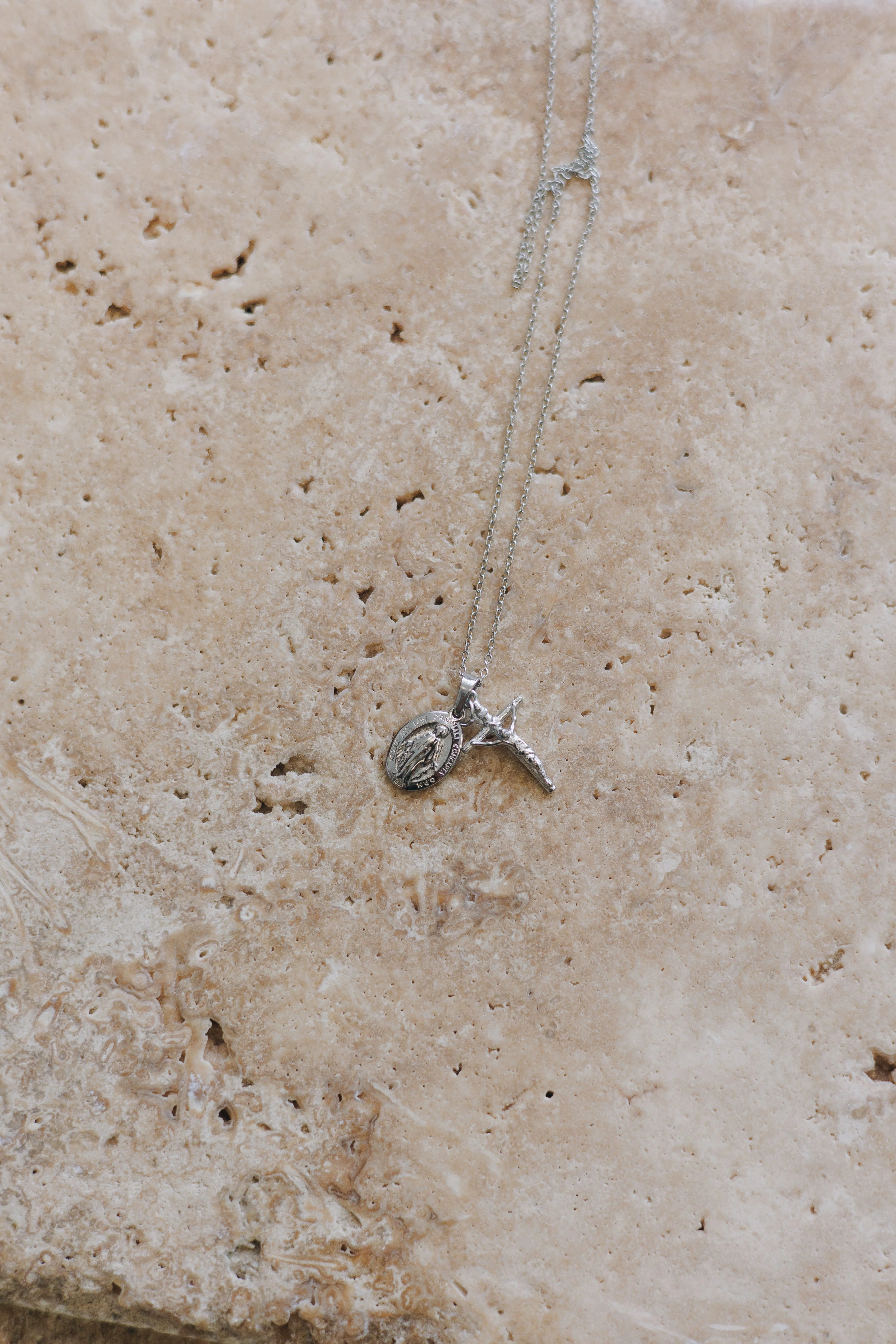 Silver Dainty Crucifix & Miraculous Medal Necklace - Image 4
