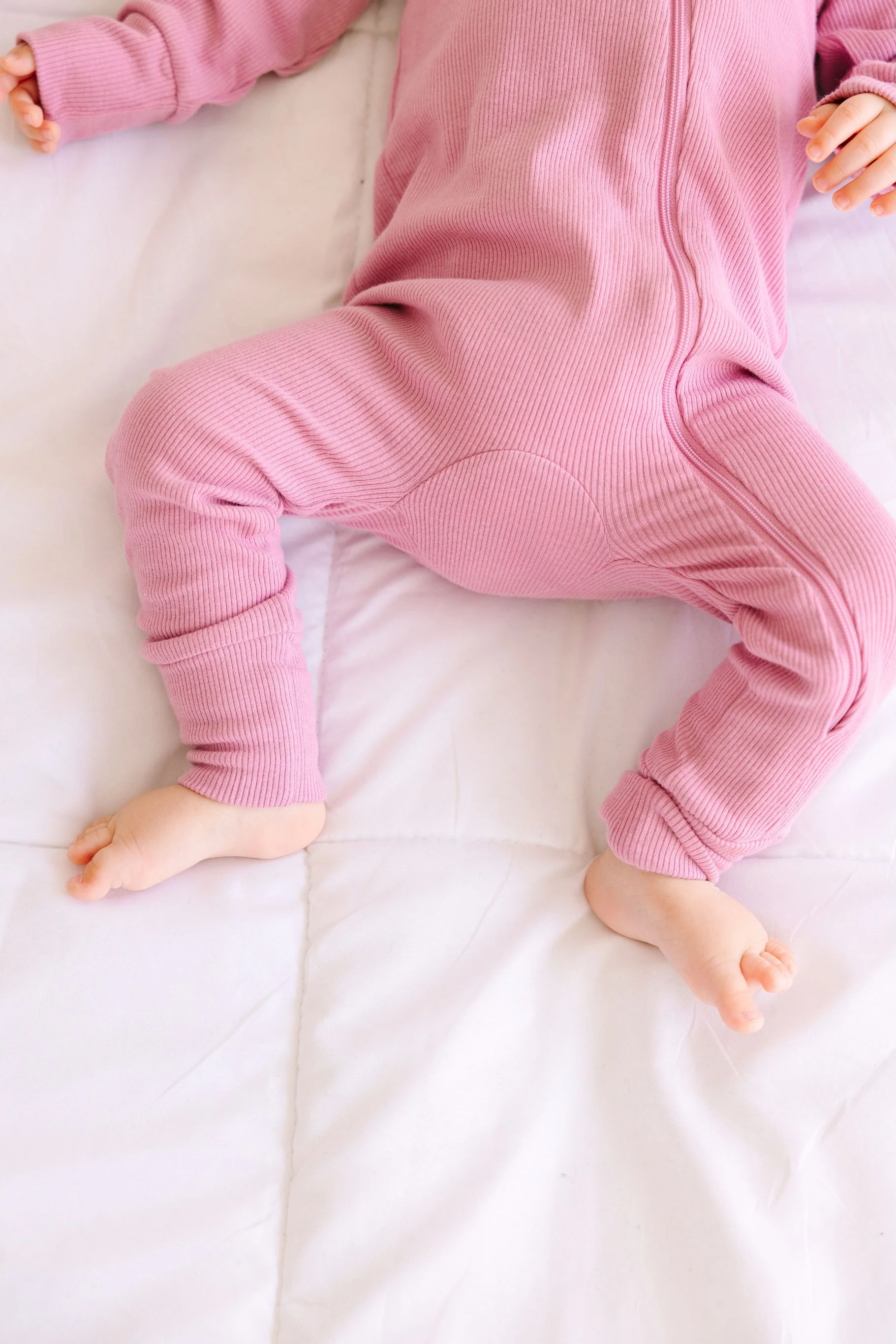 Solid Mauve PJ Footless Onesie Ribbed Cotton-Bamboo Blend - Image 3