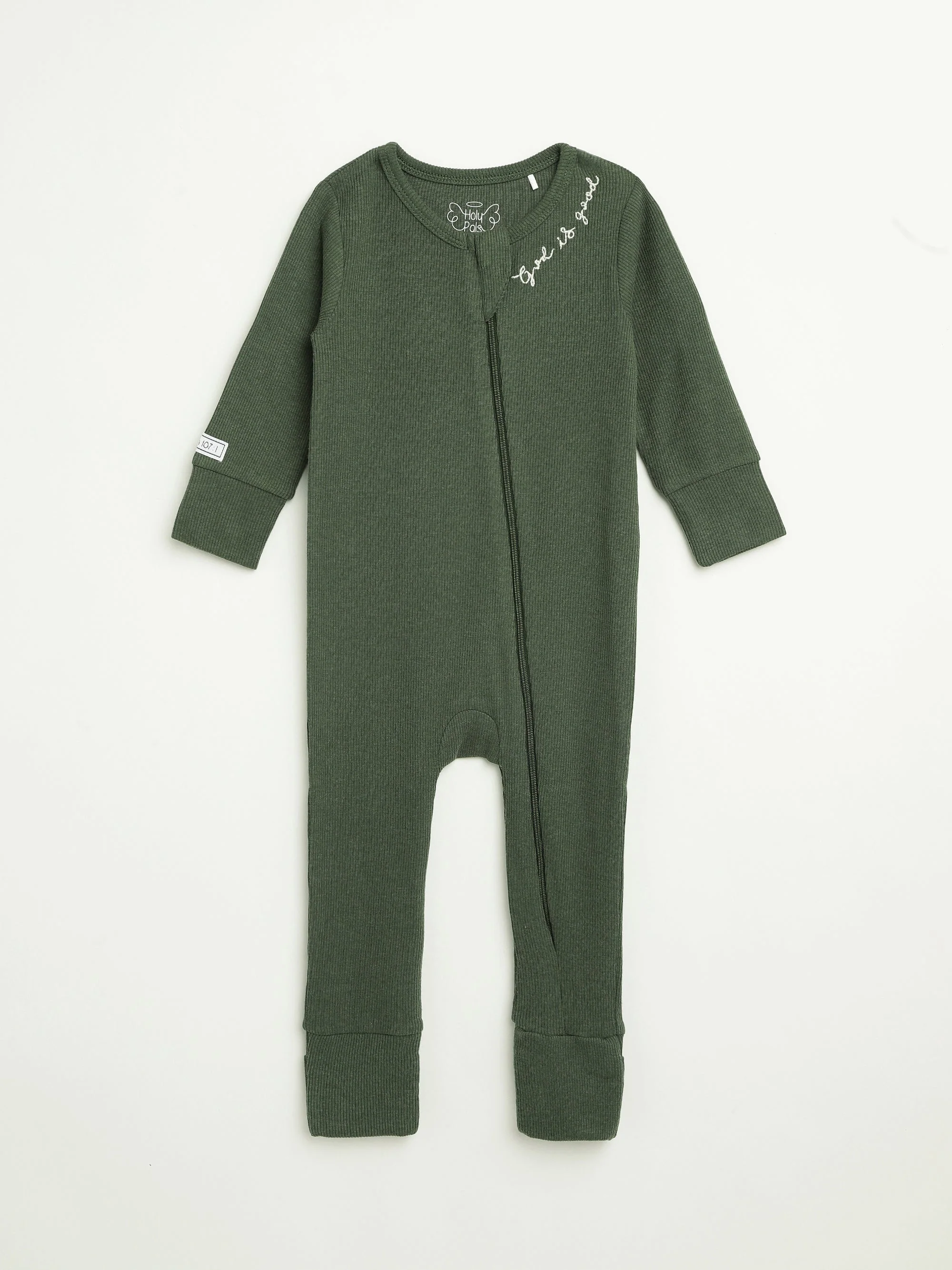 Solid Olive PJ Footless Onesie Ribbed Cotton-Bamboo Blend
