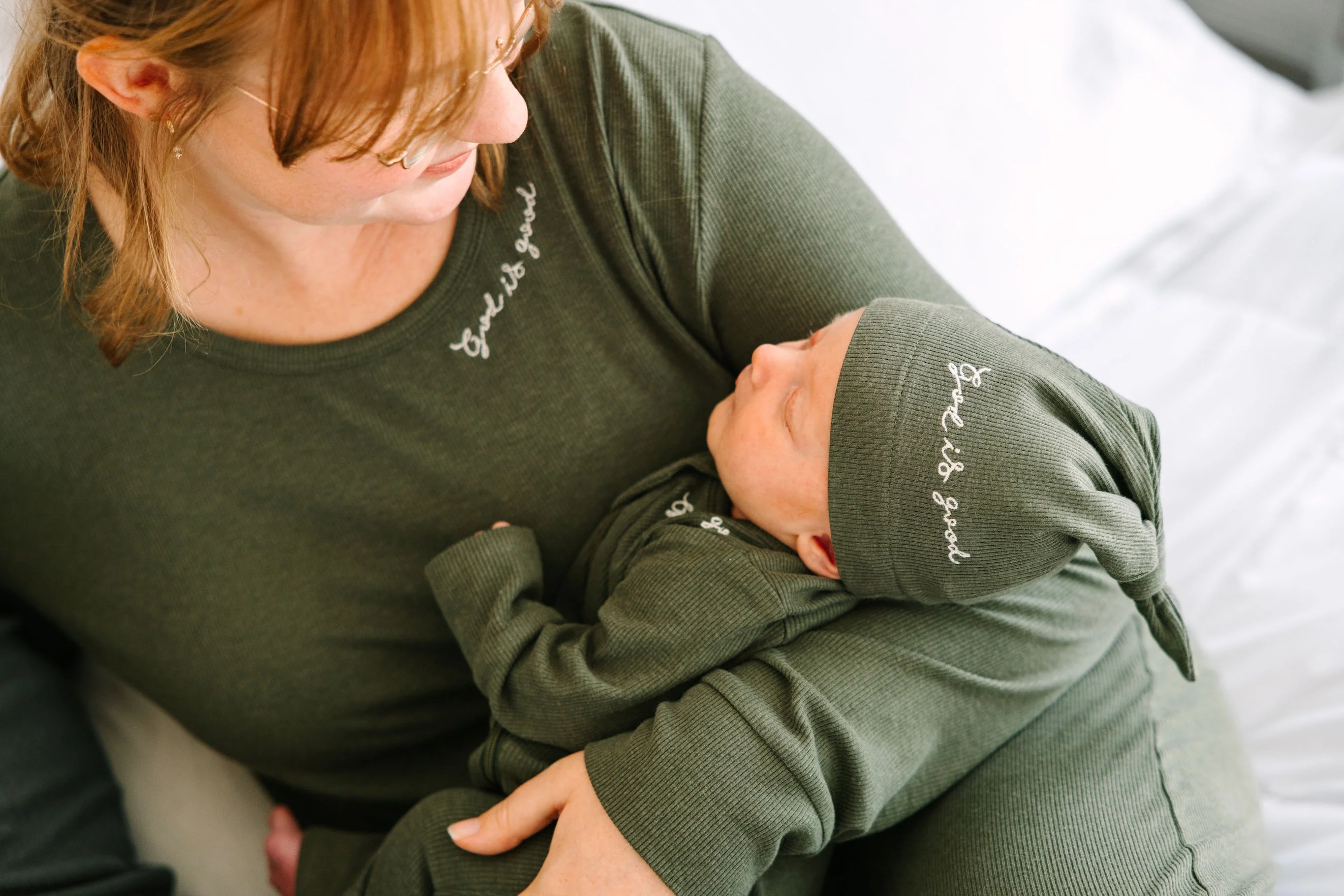 Solid Olive PJ Footless Onesie Ribbed Cotton-Bamboo Blend - Image 4