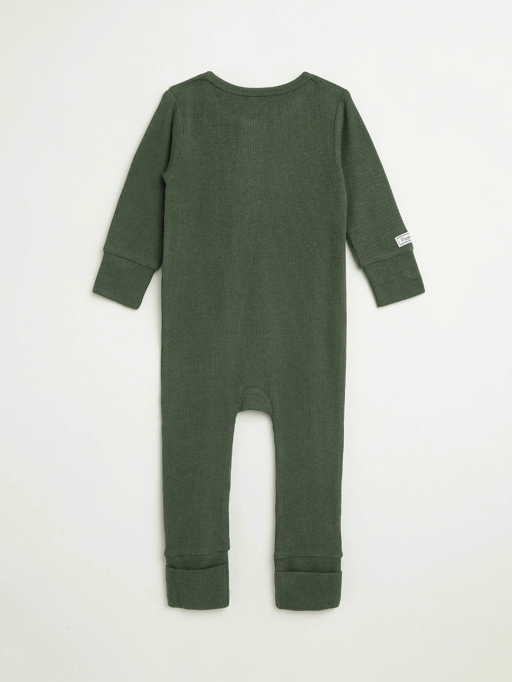 Solid Olive PJ Footless Onesie Ribbed Cotton-Bamboo Blend - Image 5