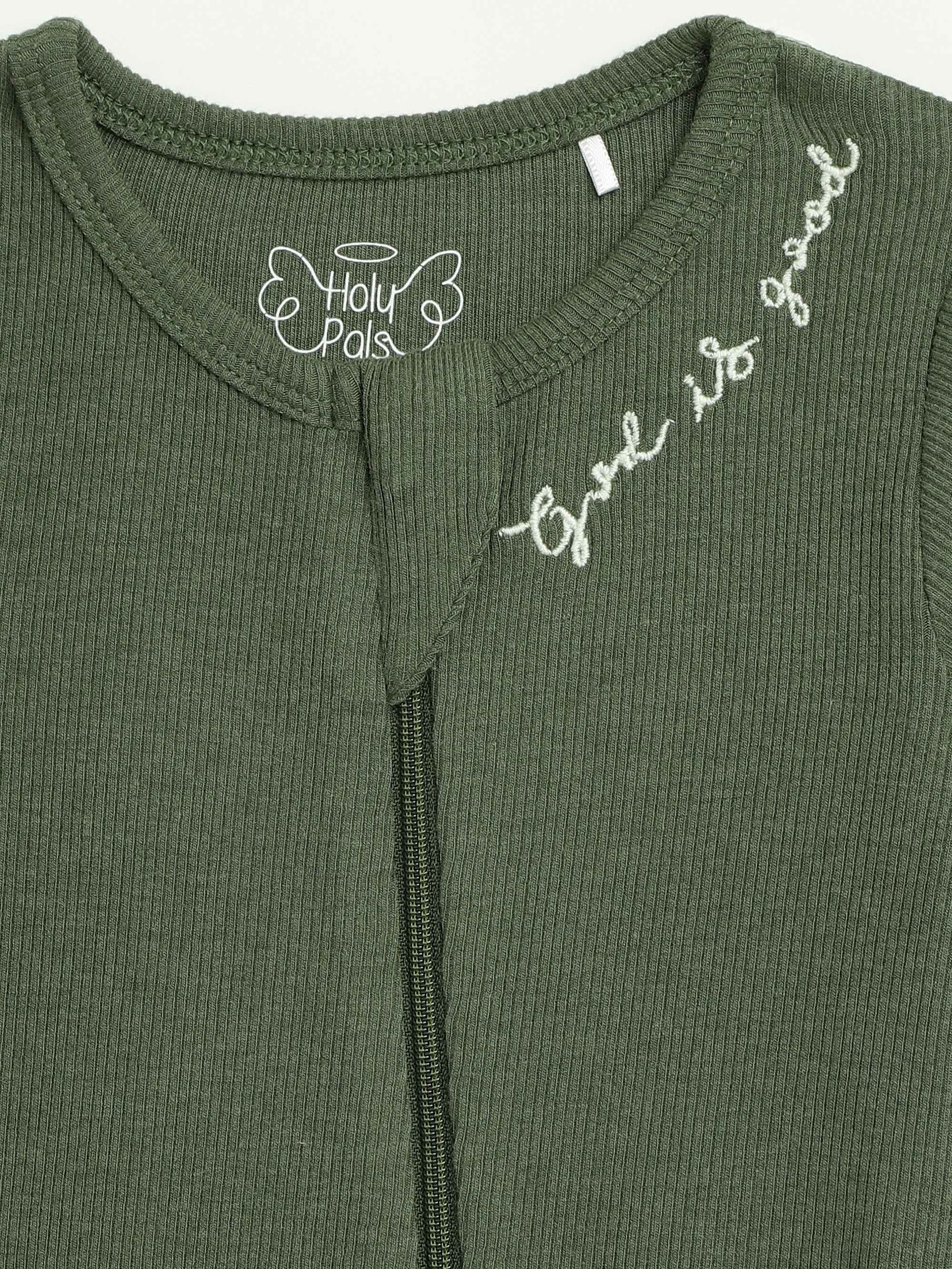 Solid Olive PJ Footless Onesie Ribbed Cotton-Bamboo Blend - Image 6