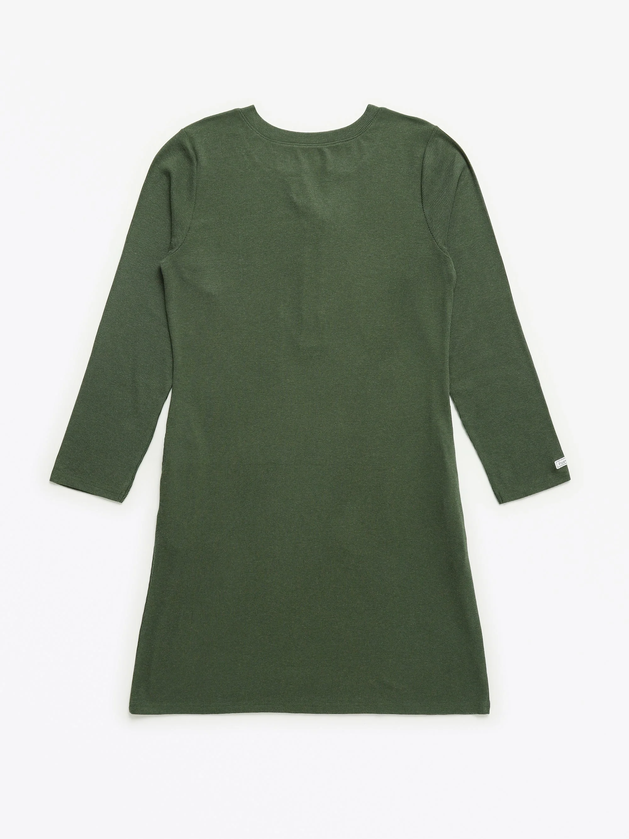Solid Olive Womens Nightgown PJ Ribbed Cotton-Bamboo Blend - Image 3