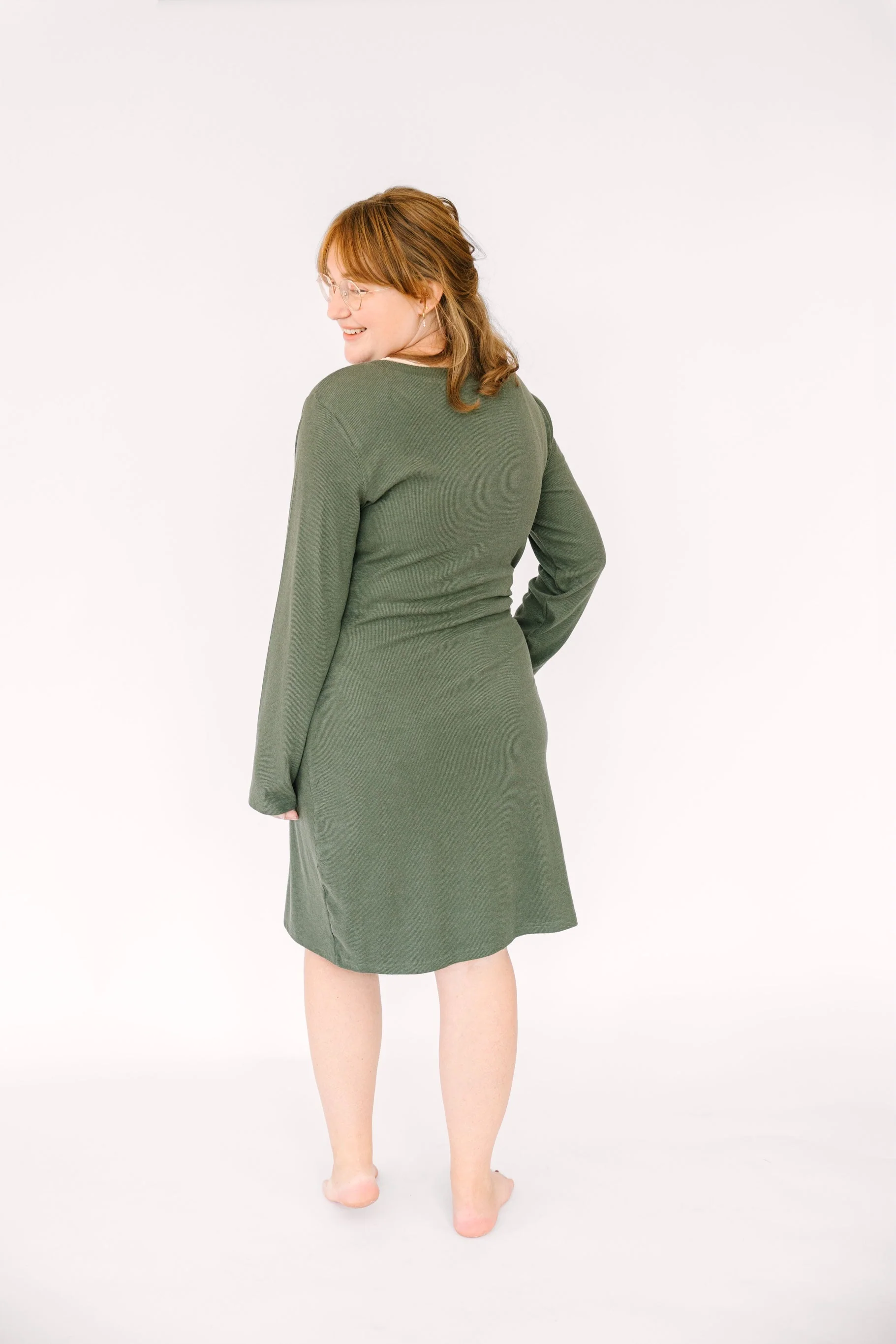 Solid Olive Womens Nightgown PJ Ribbed Cotton-Bamboo Blend - Image 7
