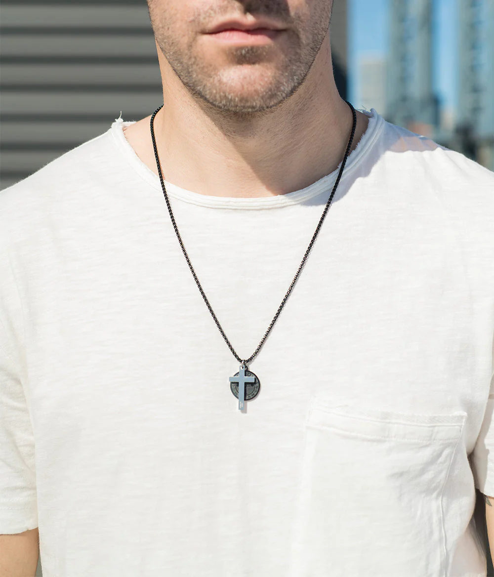 St. Benedict Double Pendant Cross Necklace - Image 7