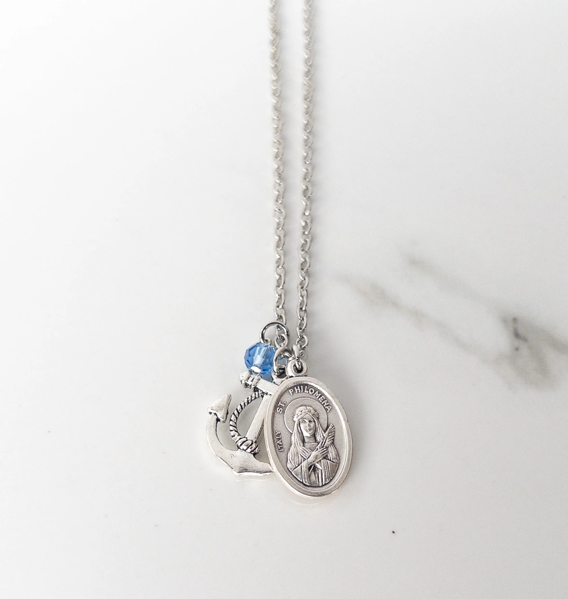 St Philomena and Anchor Patron Saint Necklace