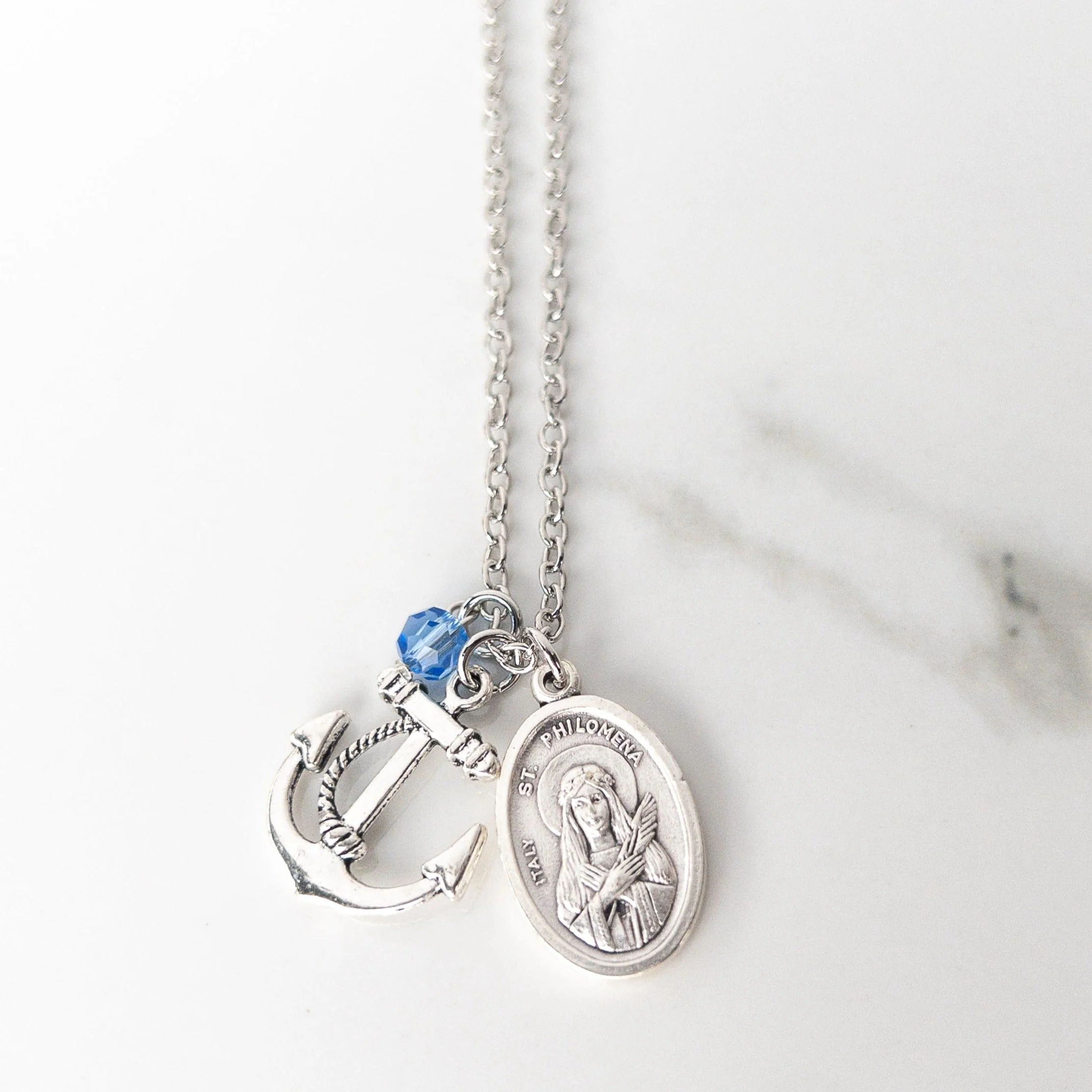 St Philomena and Anchor Patron Saint Necklace - Image 4