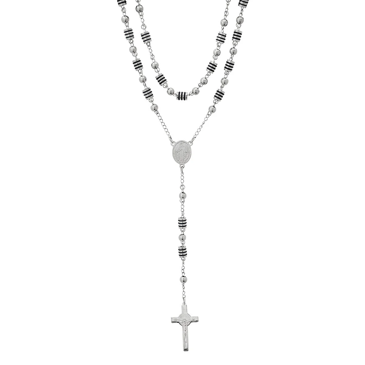 Stainless Steel And Black Rubber Rosasry Necklace - Image 2