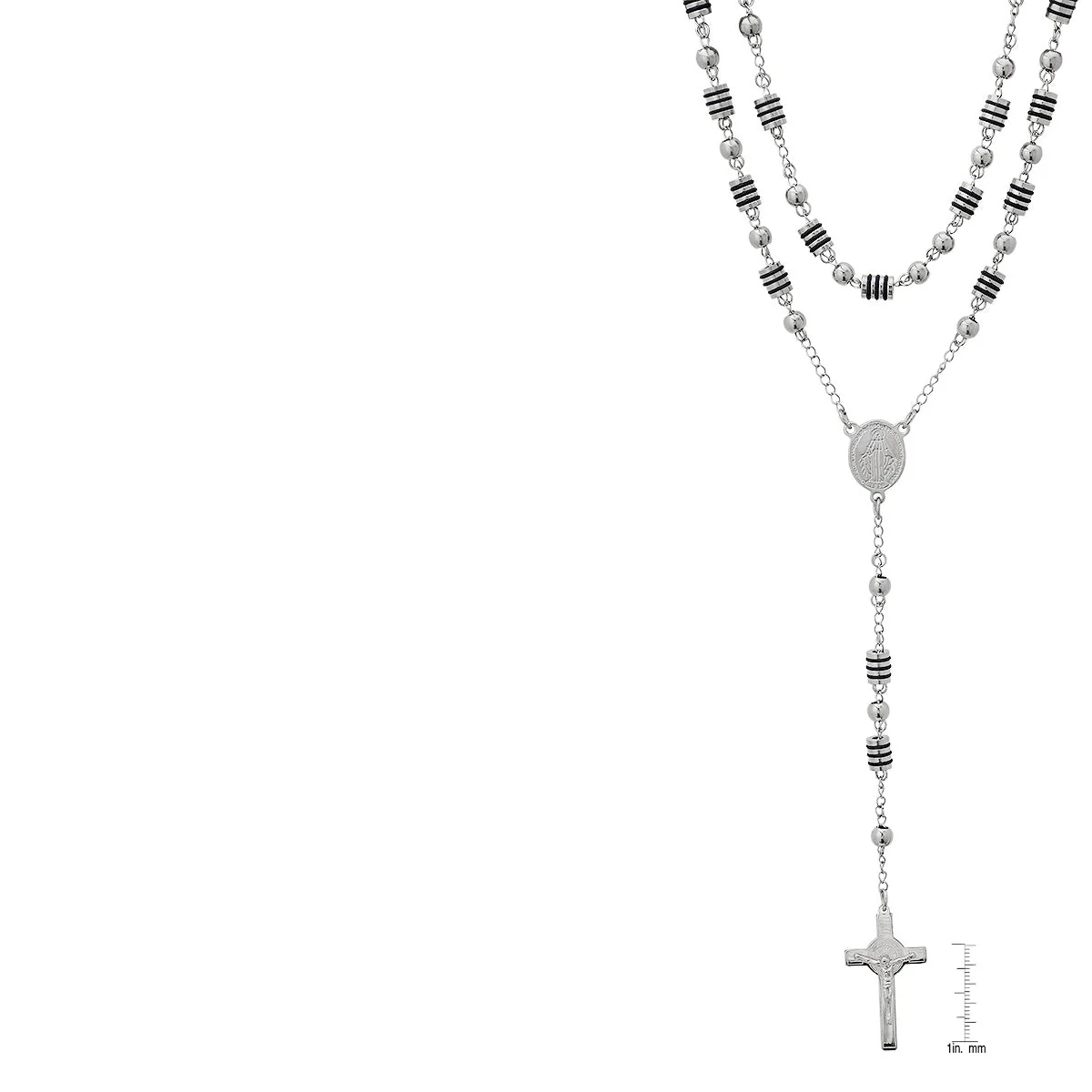 Stainless Steel And Black Rubber Rosasry Necklace - Image 3