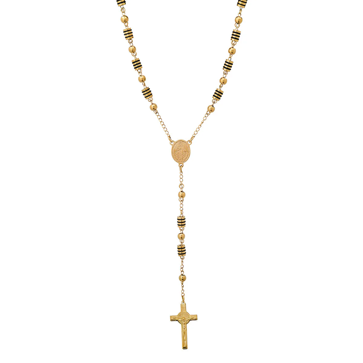 Stainless Steel And Black Rubber Rosasry Necklace - Image 4