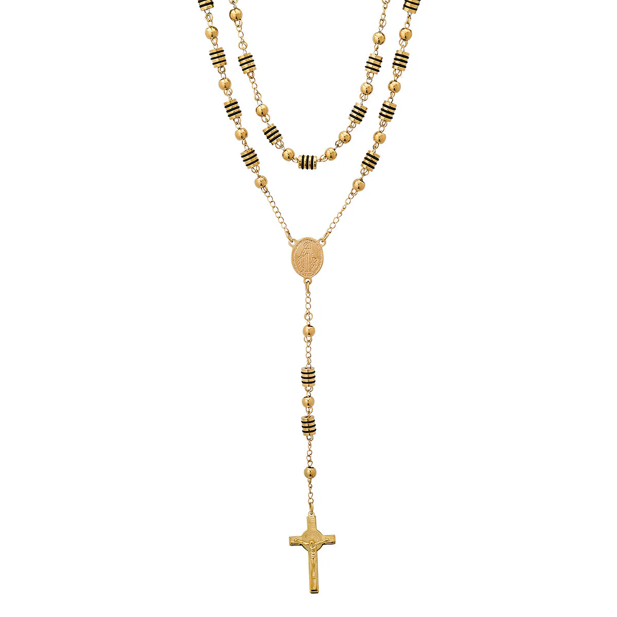 Stainless Steel And Black Rubber Rosasry Necklace - Image 5