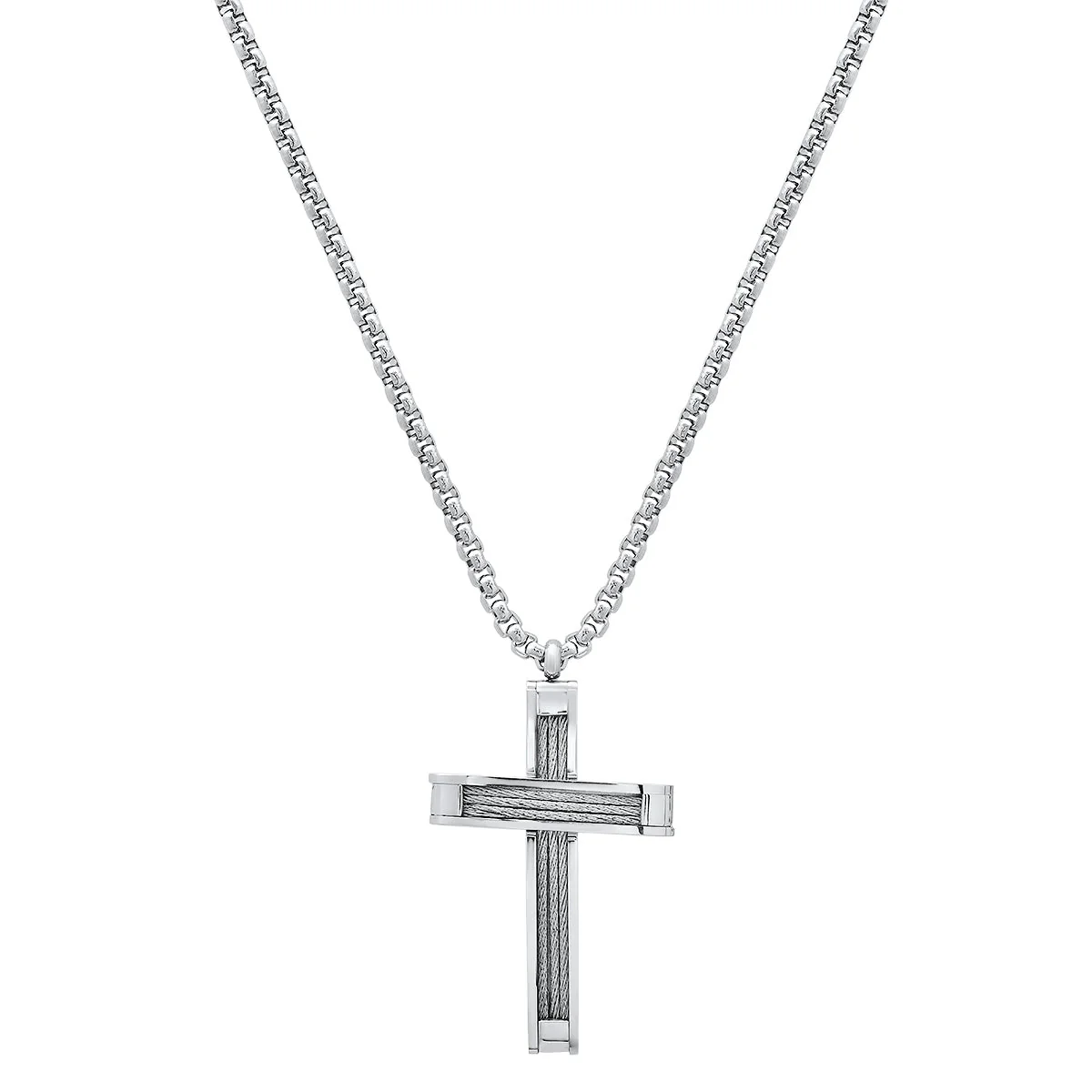 Stainless Steel And Inlay Wire Cable Cross Pendant