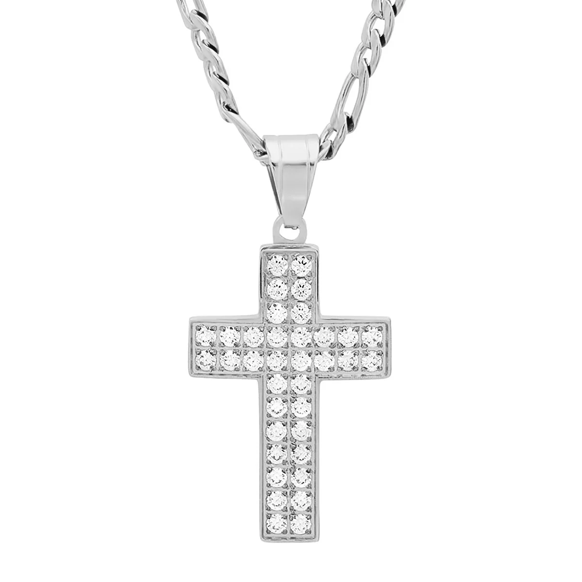 Stainless Steel And Simulated Diamond Cross Pendant - Image 2