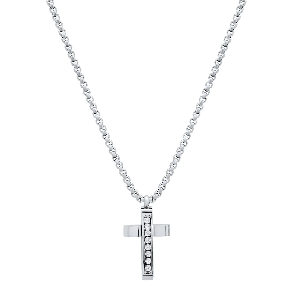 Stainless Steel And Simulated Diamonds Cross Pendant
