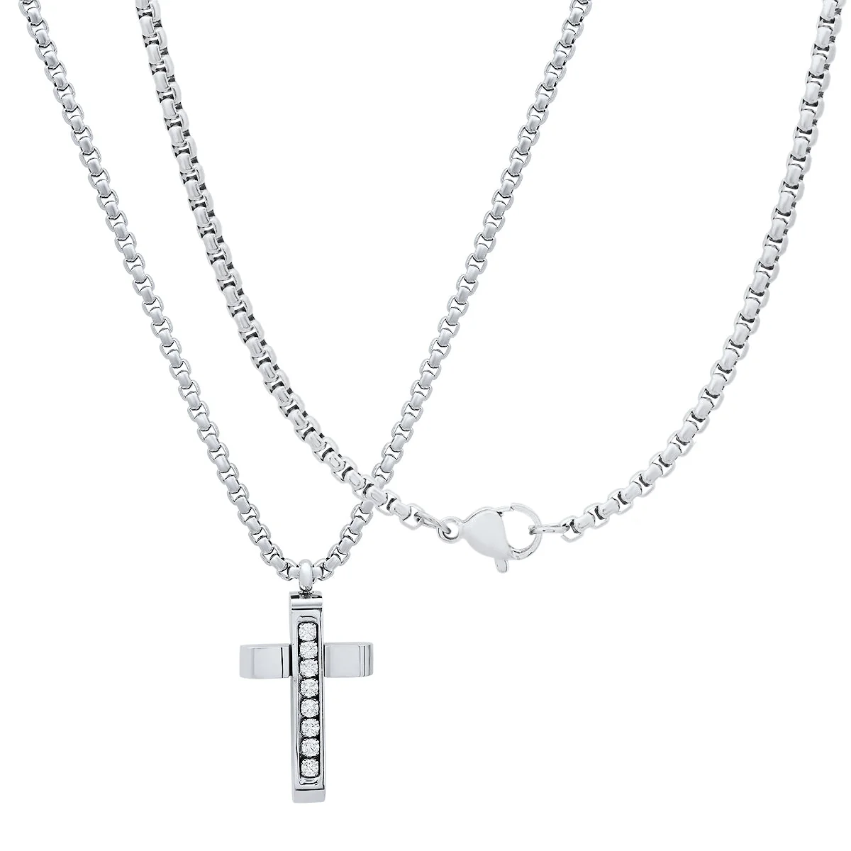 Stainless Steel And Simulated Diamonds Cross Pendant - Image 2