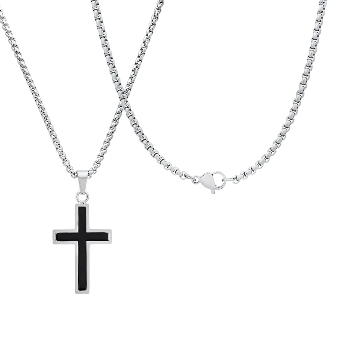 Stainless Steel And Simulated Onyx Cross Pendant - Image 2