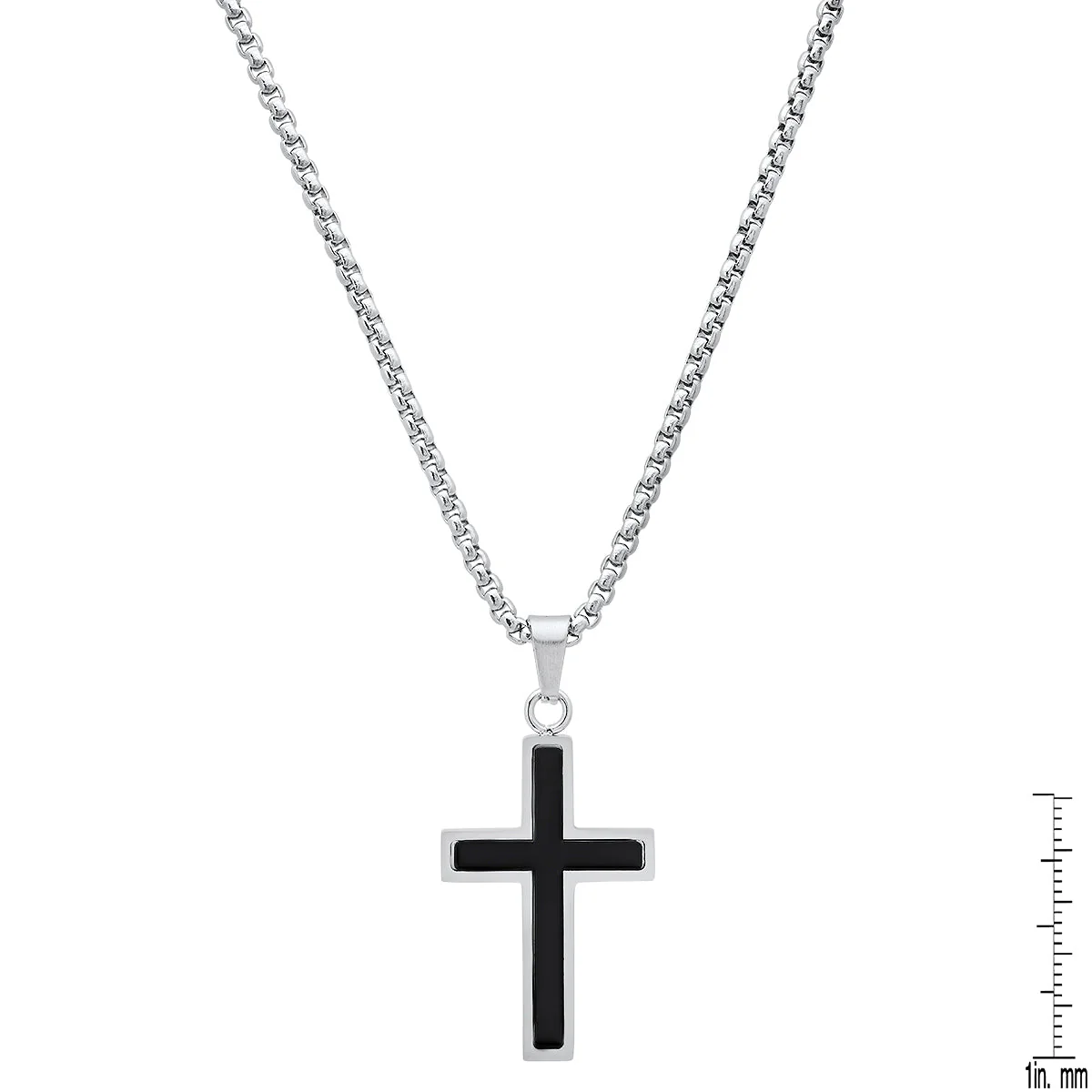 Stainless Steel And Simulated Onyx Cross Pendant - Image 3