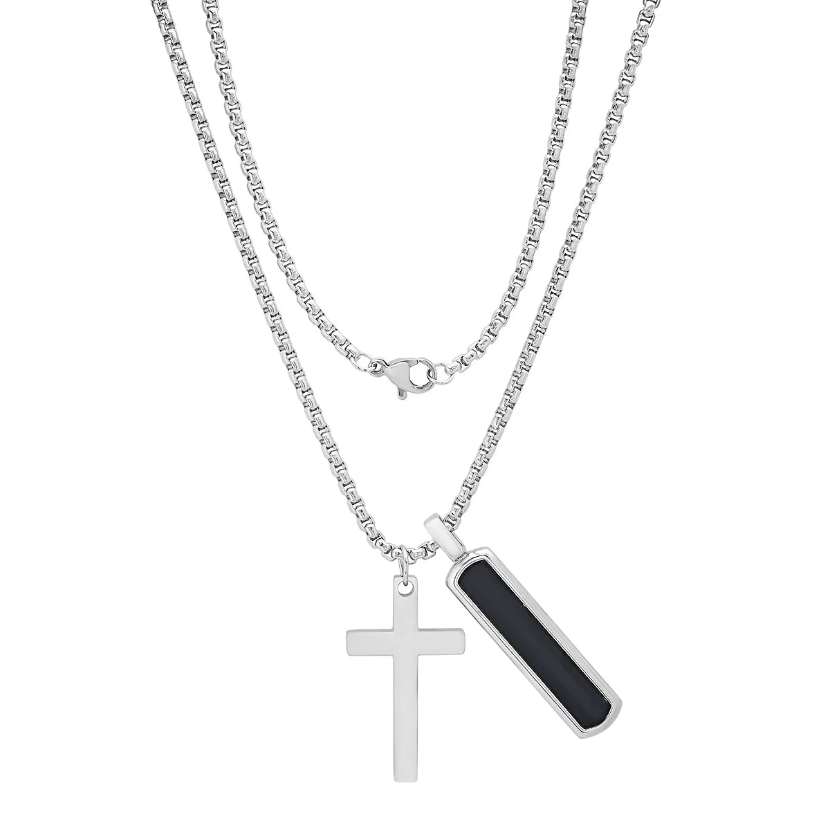 Stainless Steel And Simulated Onyx Dog Tag & Cross Pendant - Image 2
