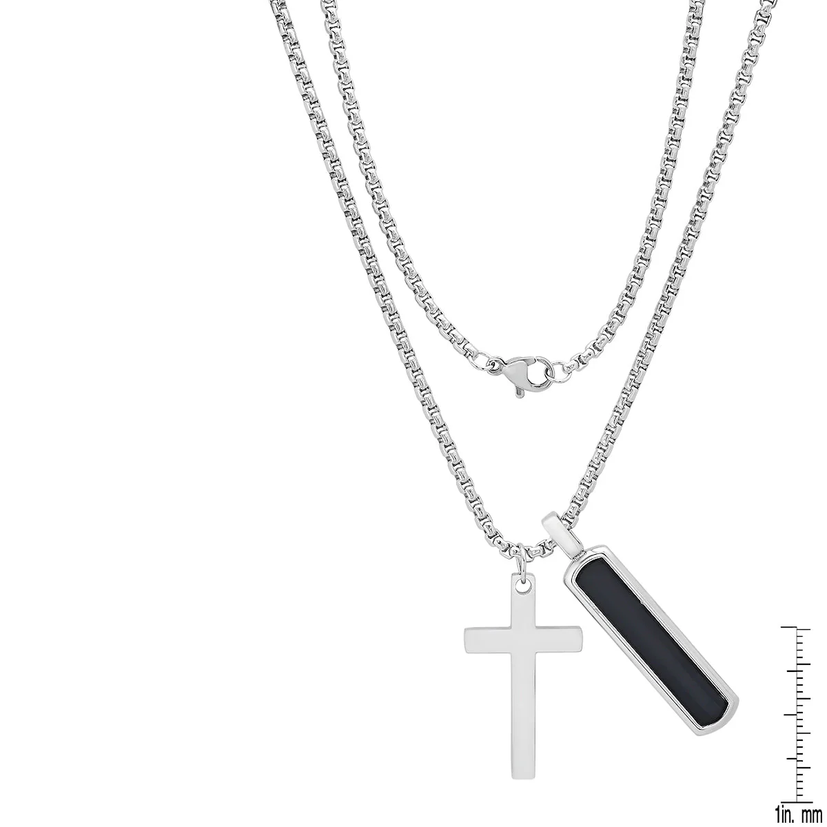 Stainless Steel And Simulated Onyx Dog Tag & Cross Pendant - Image 3