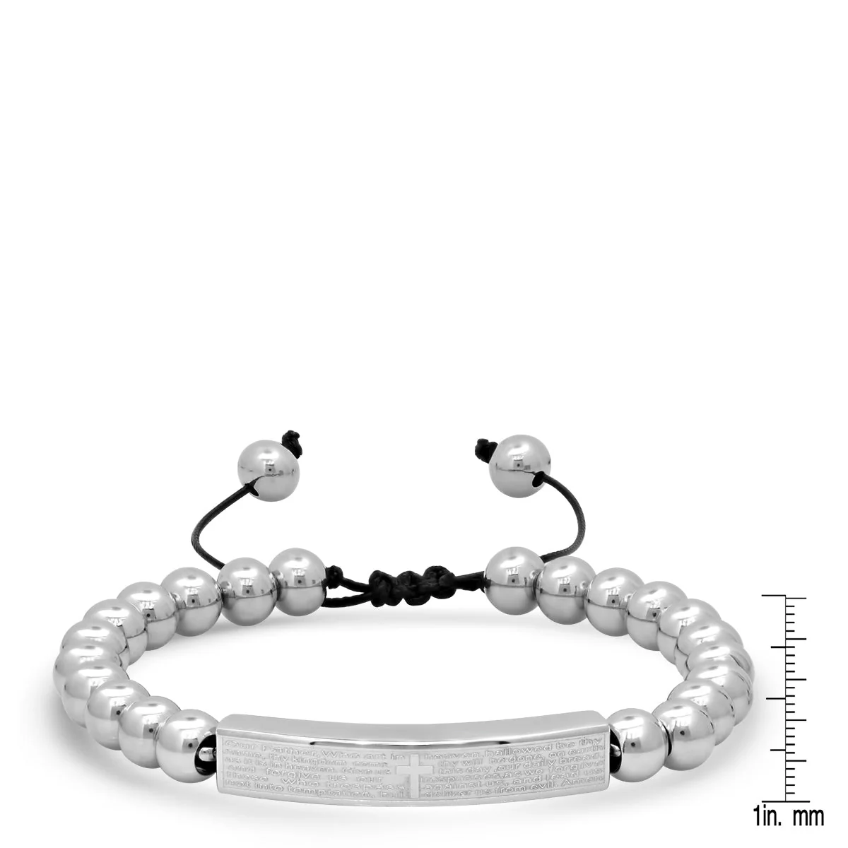 Stainless Steel Beaded Our Father English Prayer Id Drawstring Bracelet - Image 3