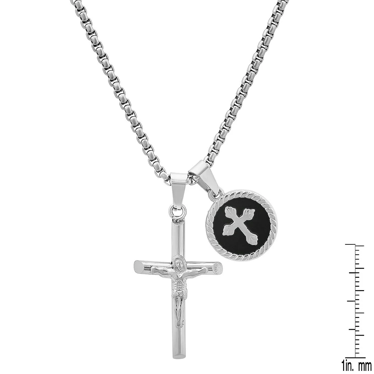Stainless Steel Cross And Black Enamel Round Pendants - Image 3