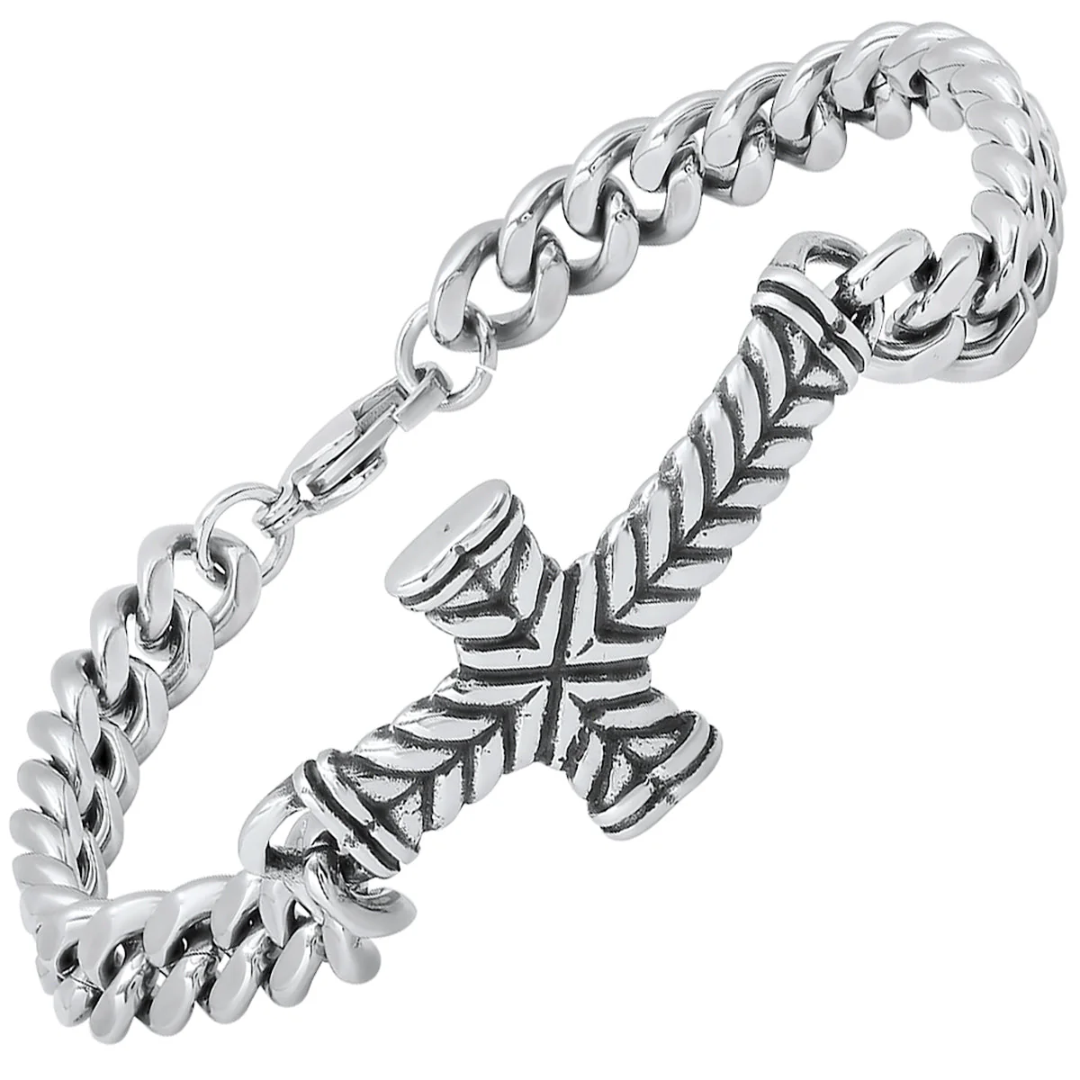 Stainless Steel Cuban Chain Cross Id Bracelet - Image 2