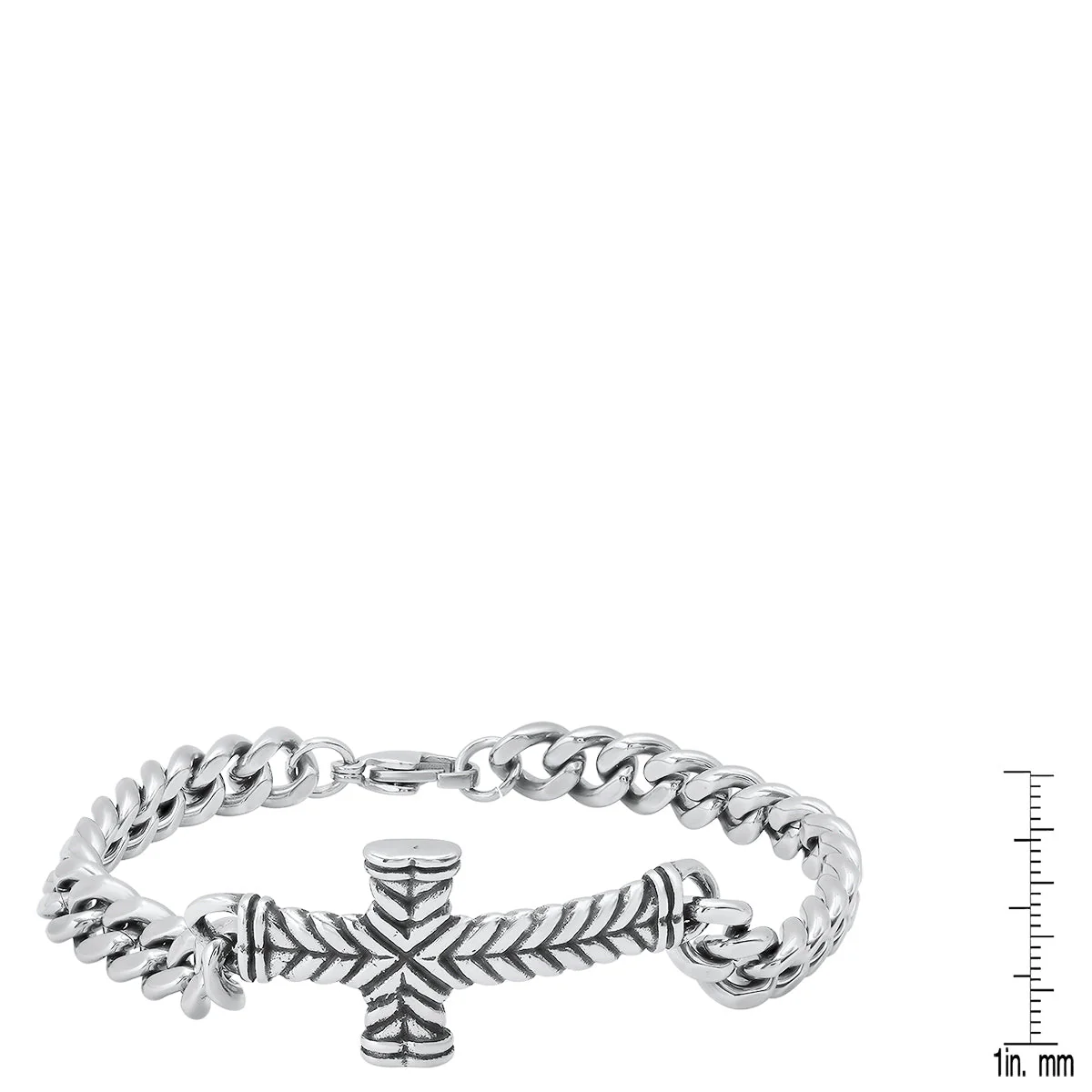 Stainless Steel Cuban Chain Cross Id Bracelet - Image 3