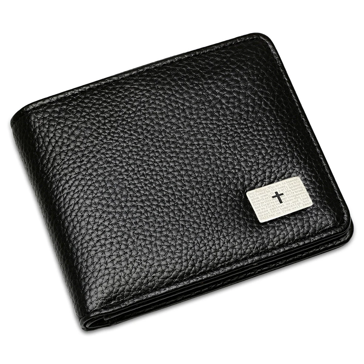 Stainless Steel Curb Bracelet With Cross Accent / With Simulated Leather Lords Prayer Wallet - Image 2
