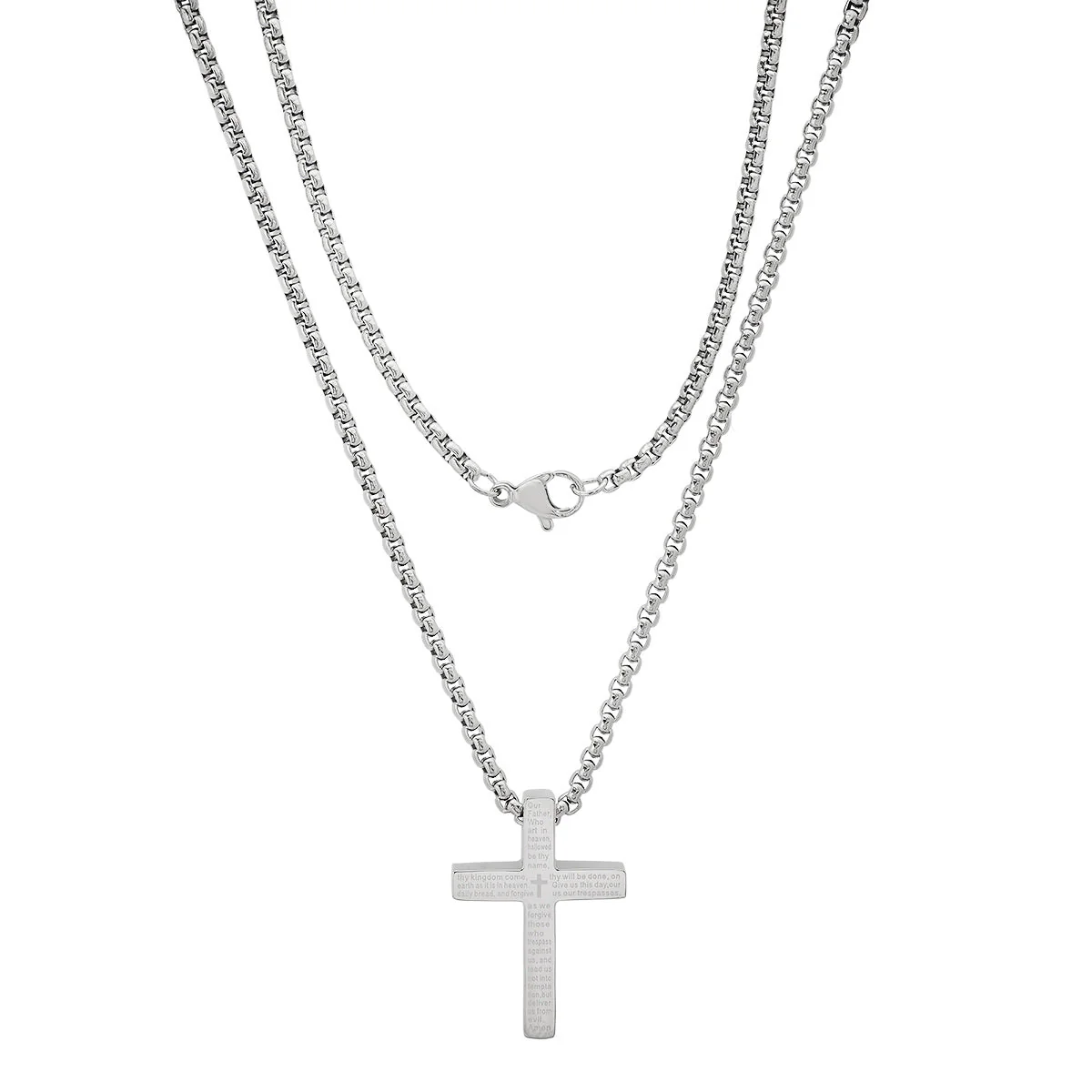 Stainless Steel Lord'S Prayer Small Square Cross Pendant - Image 2