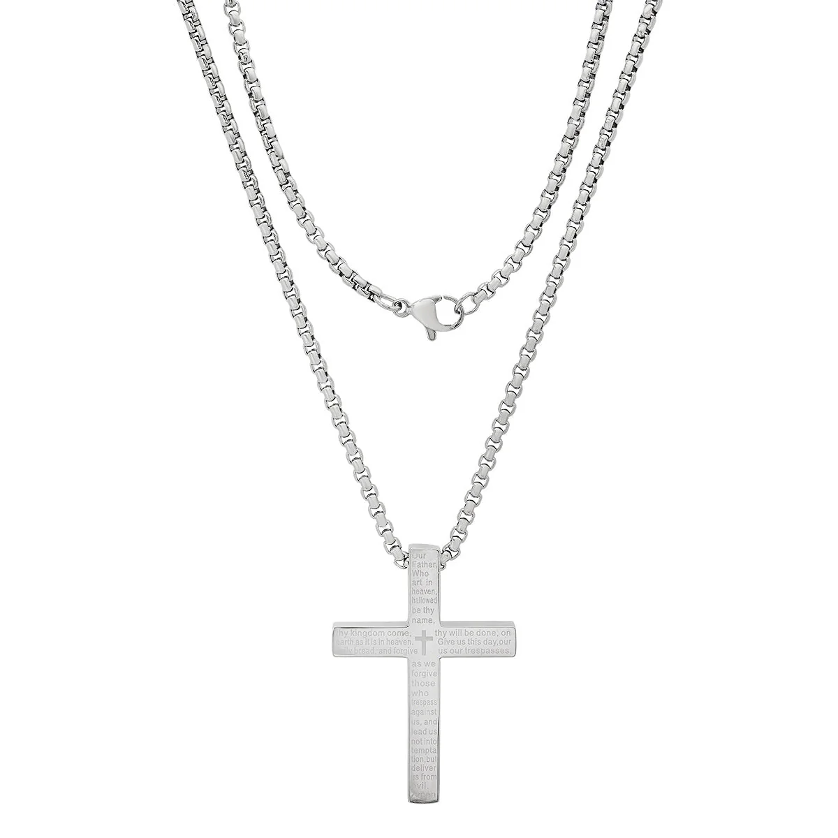 Stainless Steel Lord'S Prayer Square Cross Pendant - Image 2