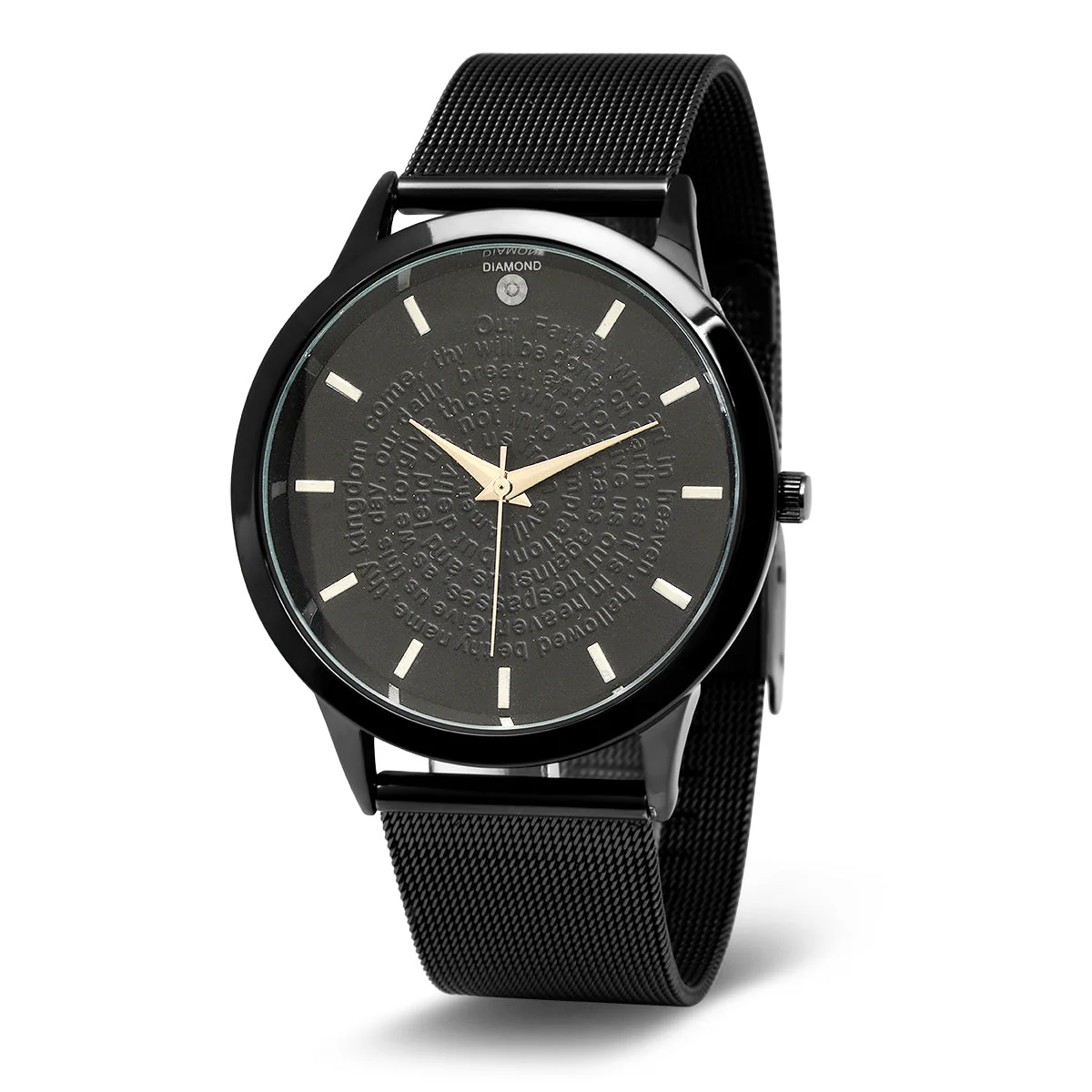 Stainless Steel Mesh Strap And Face Our Father English Prayer Watch With Diamond - Image 2