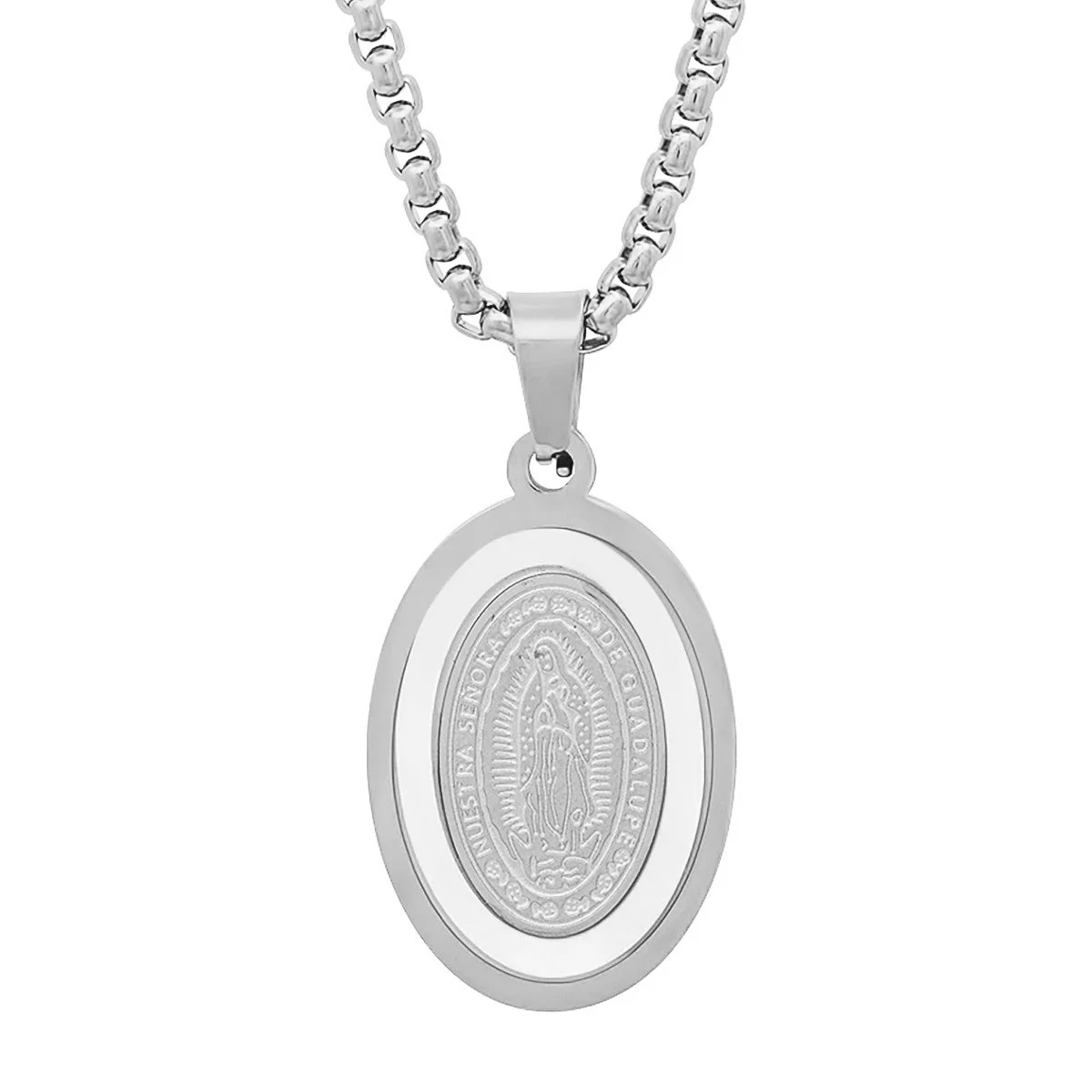 Stainless Steel & Mother Of Pearl Lady Of Guadalupe Pendant - Image 2