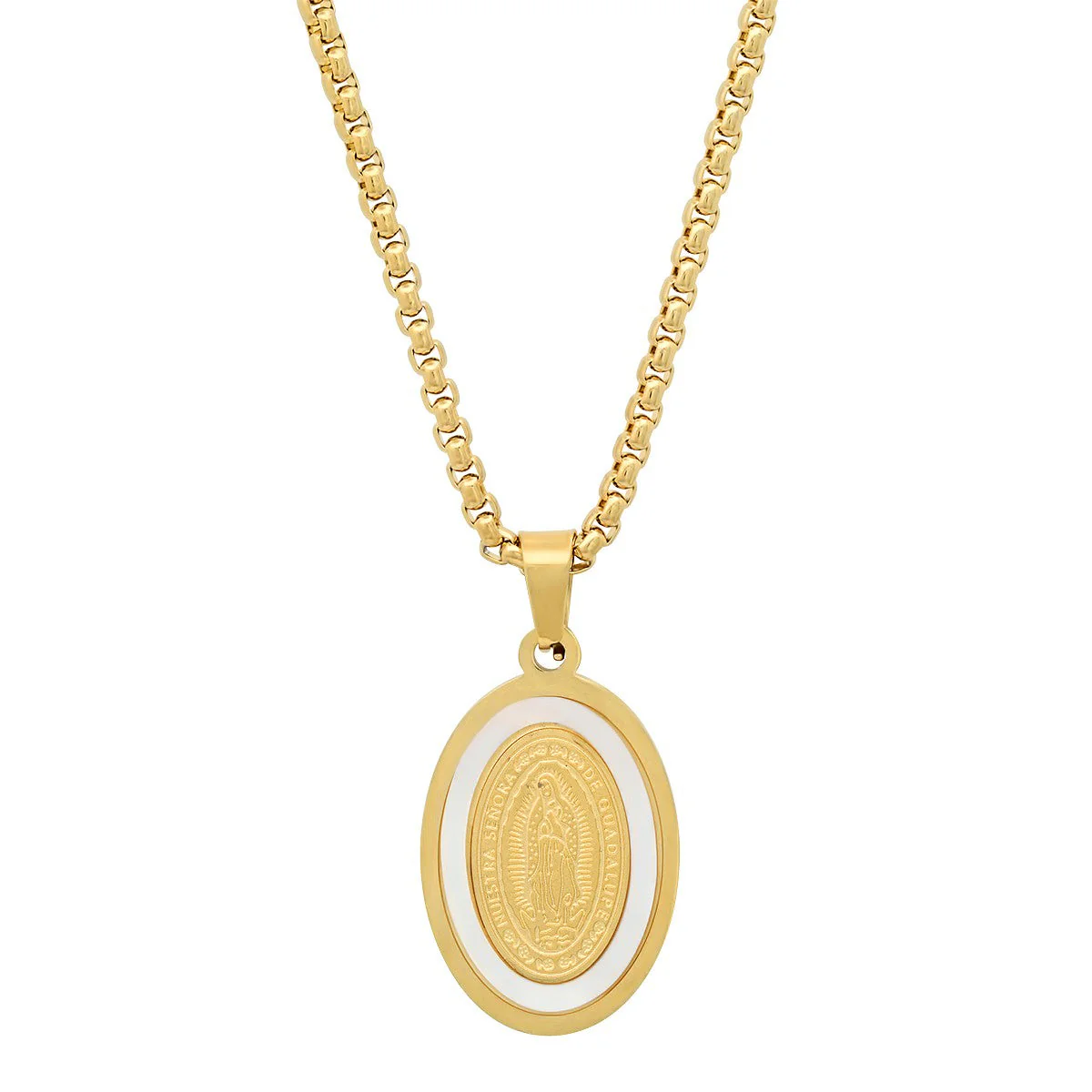 Stainless Steel & Mother Of Pearl Lady Of Guadalupe Pendant - Image 4