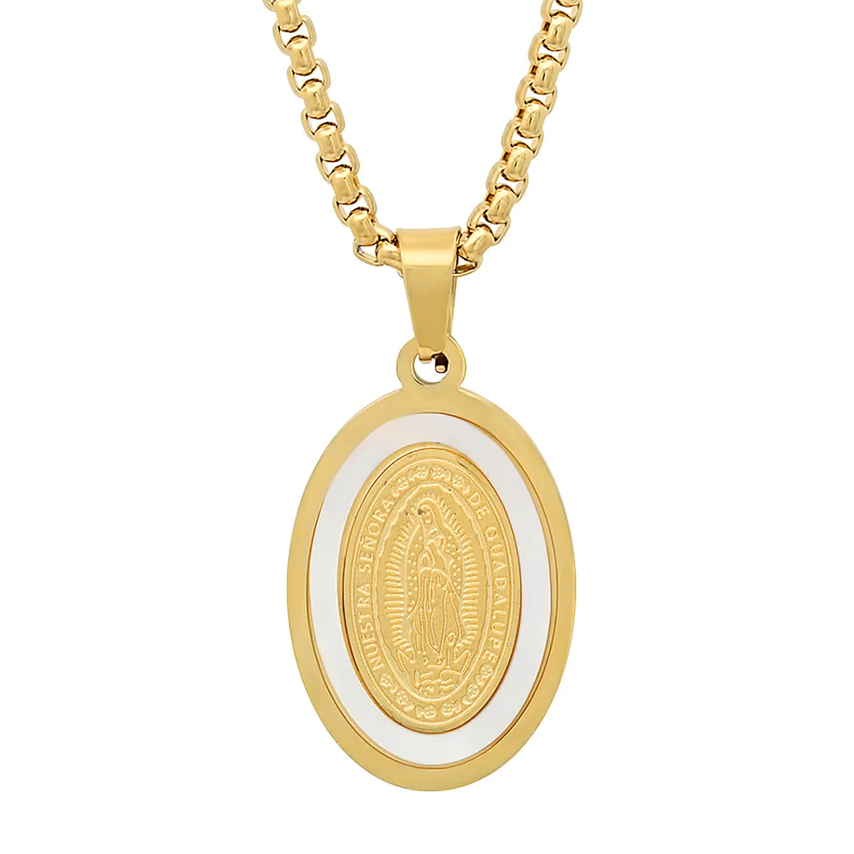 Stainless Steel & Mother Of Pearl Lady Of Guadalupe Pendant - Image 5