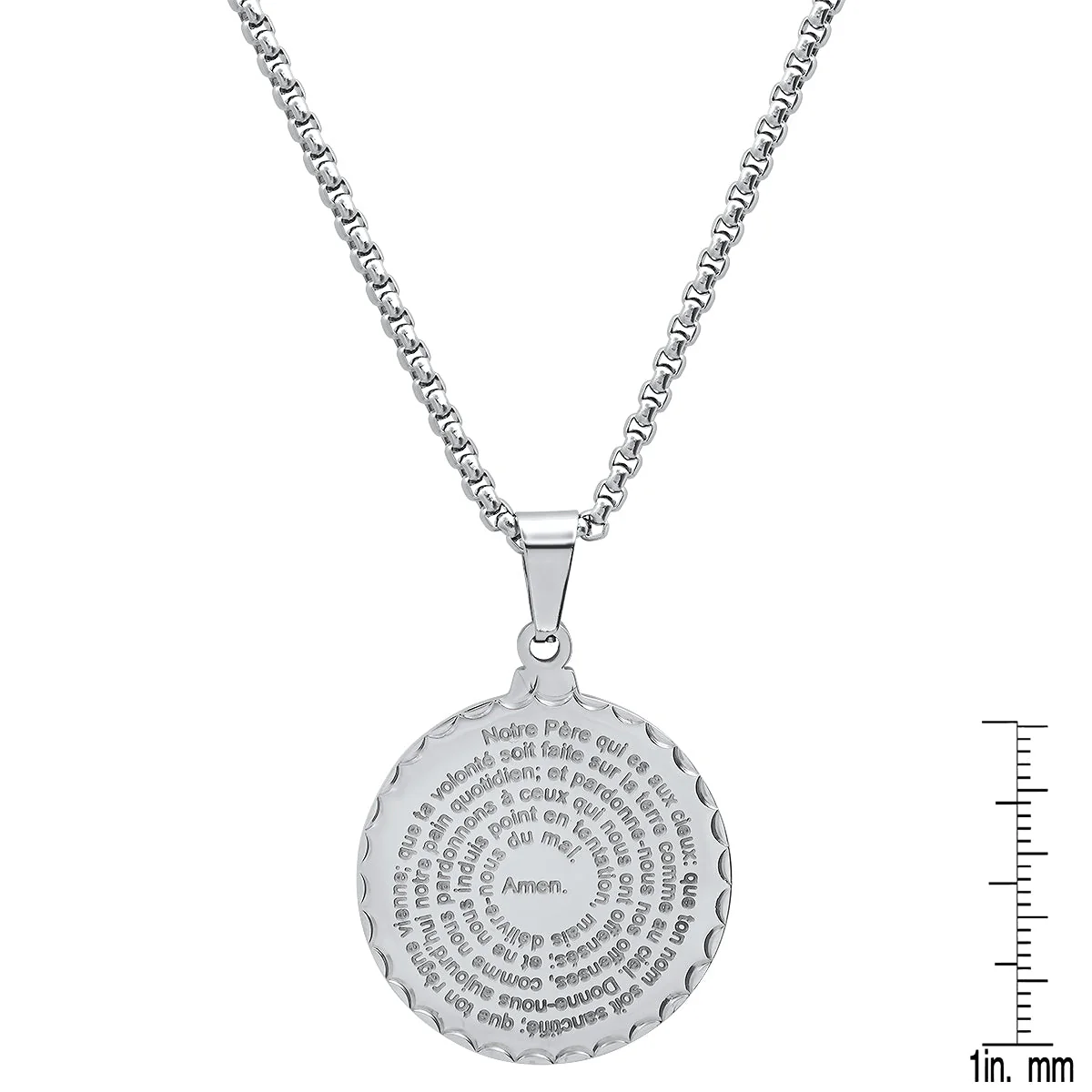 Stainless Steel Notre Pere French Prayer Round Pendant