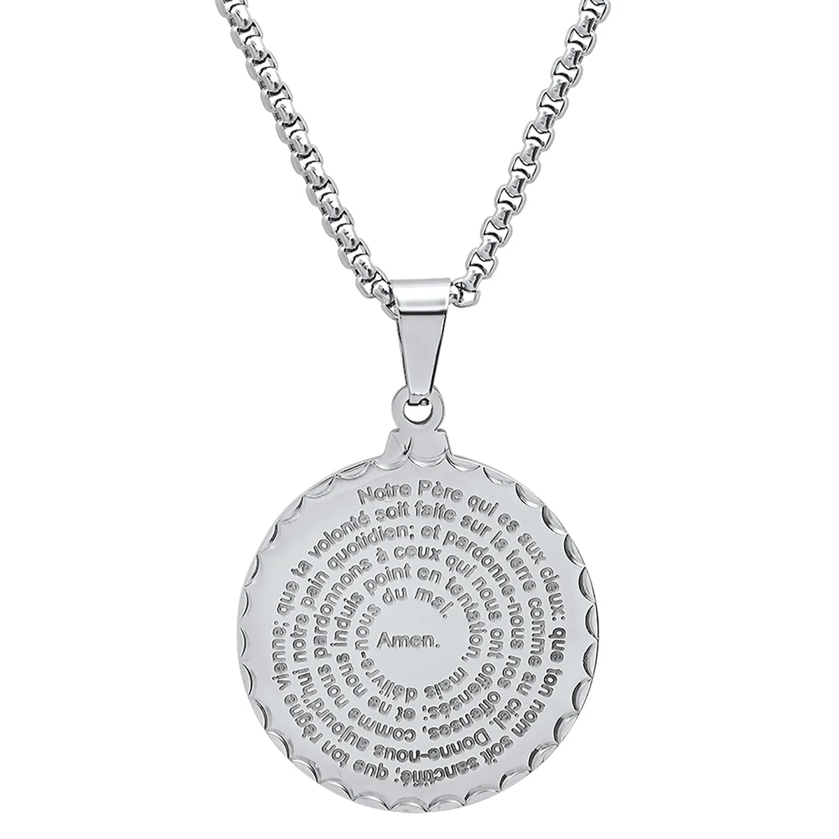 Stainless Steel Notre Pere French Prayer Round Pendant - Image 2