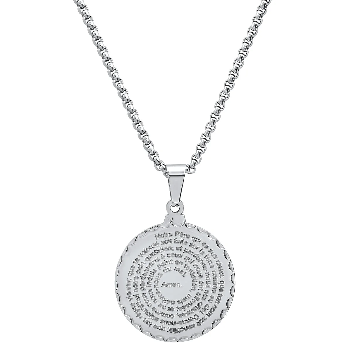 Stainless Steel Notre Pere French Prayer Round Pendant - Image 3