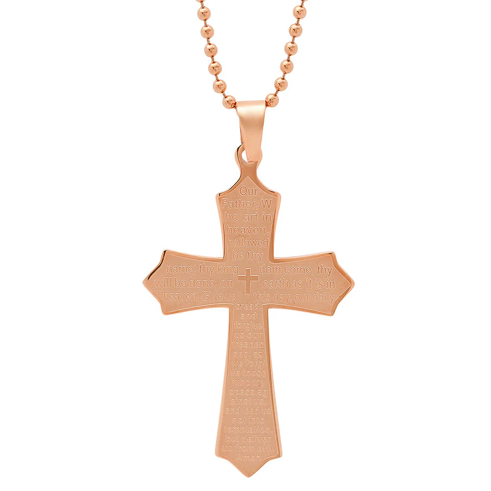 Stainless Steel Our Father Cross Pendant - Image 3