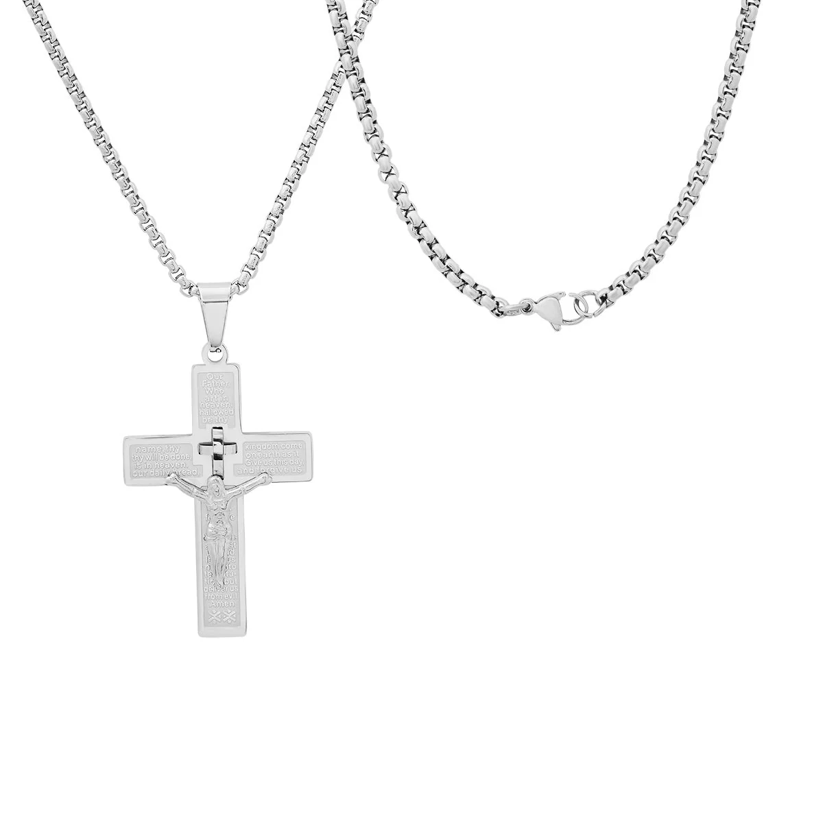 Stainless Steel "Our Father Prayer" Crucifix Pendant - Image 2
