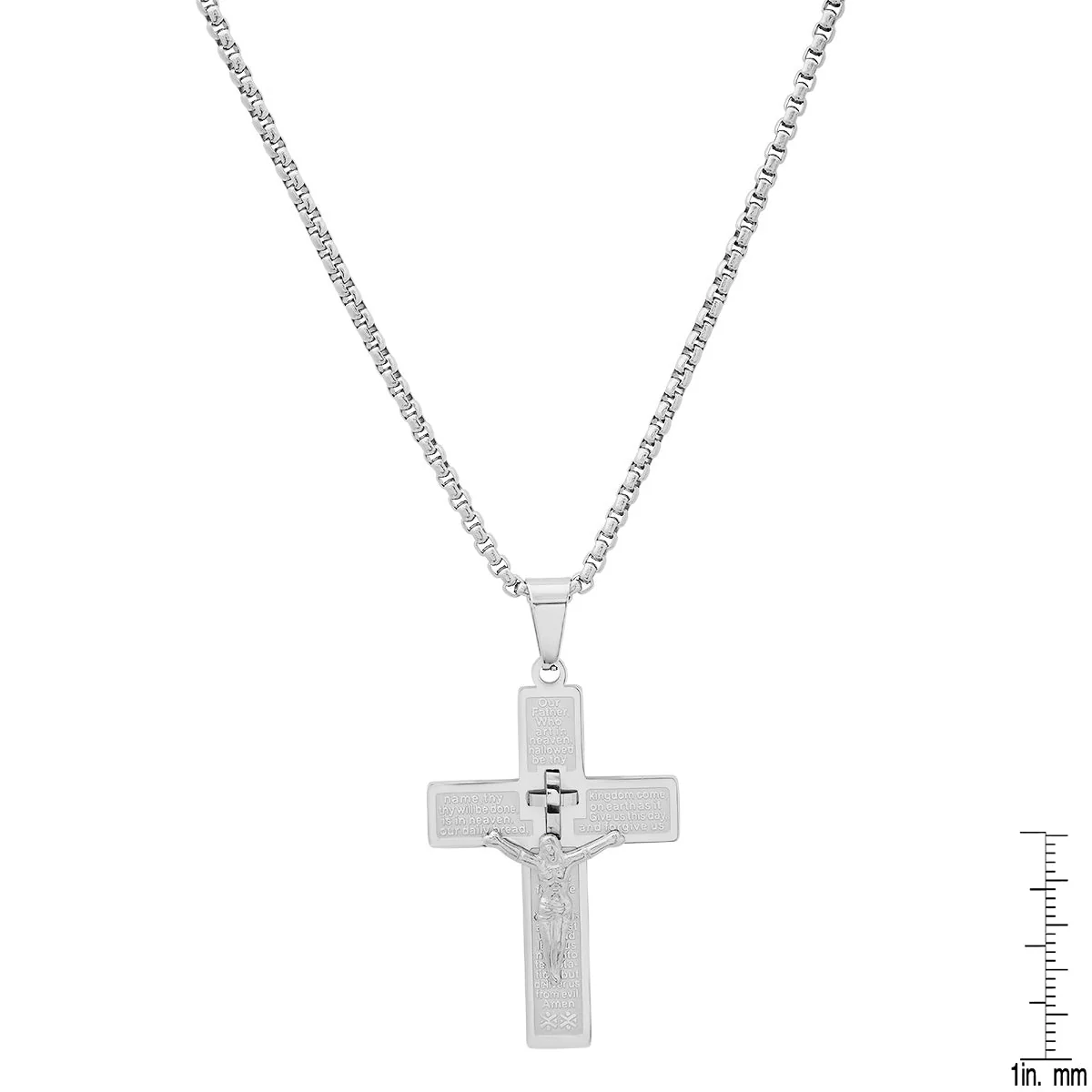 Stainless Steel "Our Father Prayer" Crucifix Pendant - Image 3