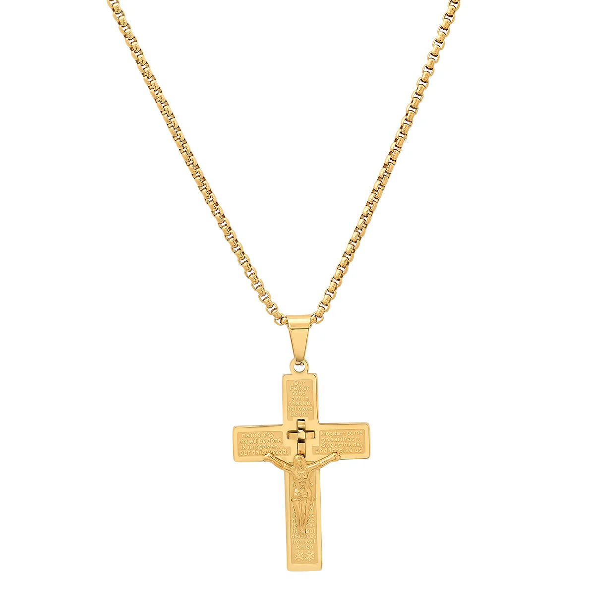 Stainless Steel "Our Father Prayer" Crucifix Pendant - Image 4