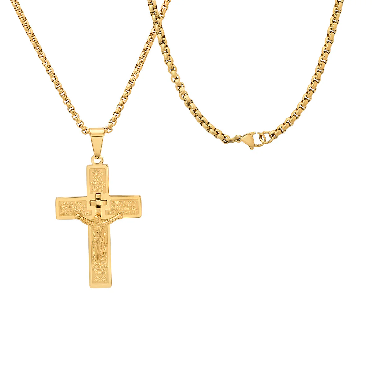 Stainless Steel "Our Father Prayer" Crucifix Pendant - Image 5
