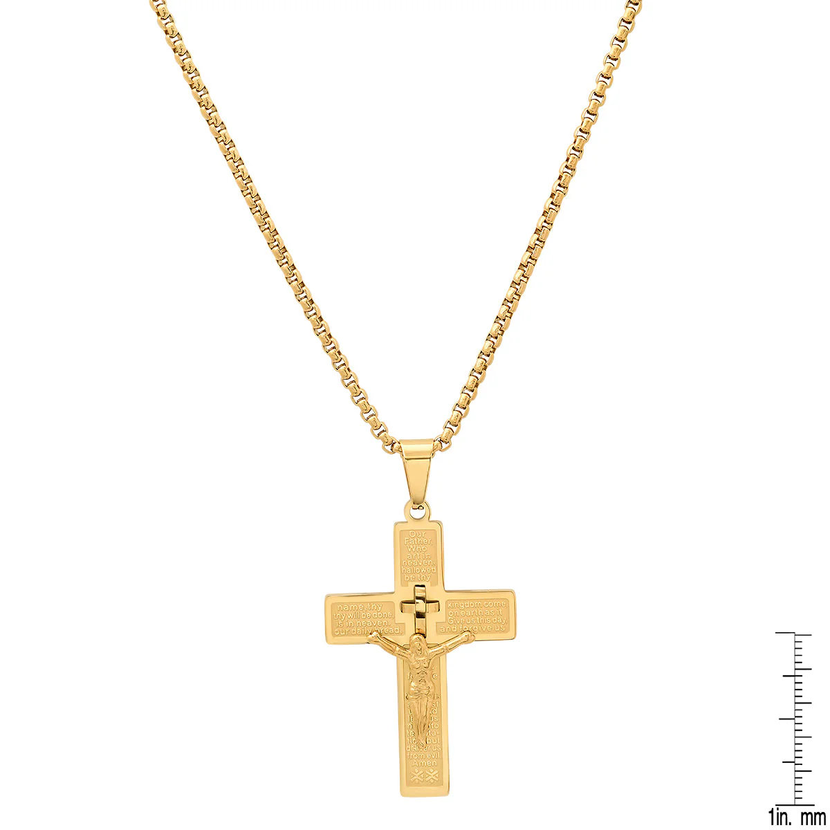 Stainless Steel "Our Father Prayer" Crucifix Pendant - Image 6