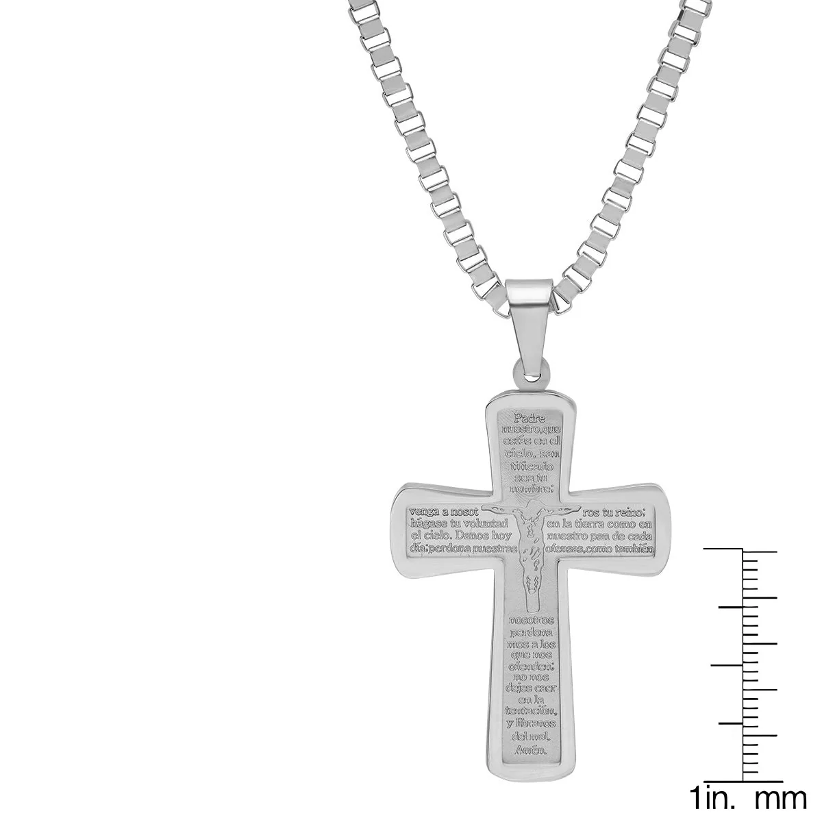 Stainless Steel Padre Nuestro Prayer Crucifix Pendant - Image 3