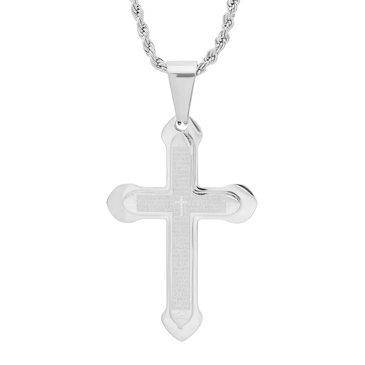Stainless Steel Padre Nuestro Spanish Prayer Cross Pendant - Image 2