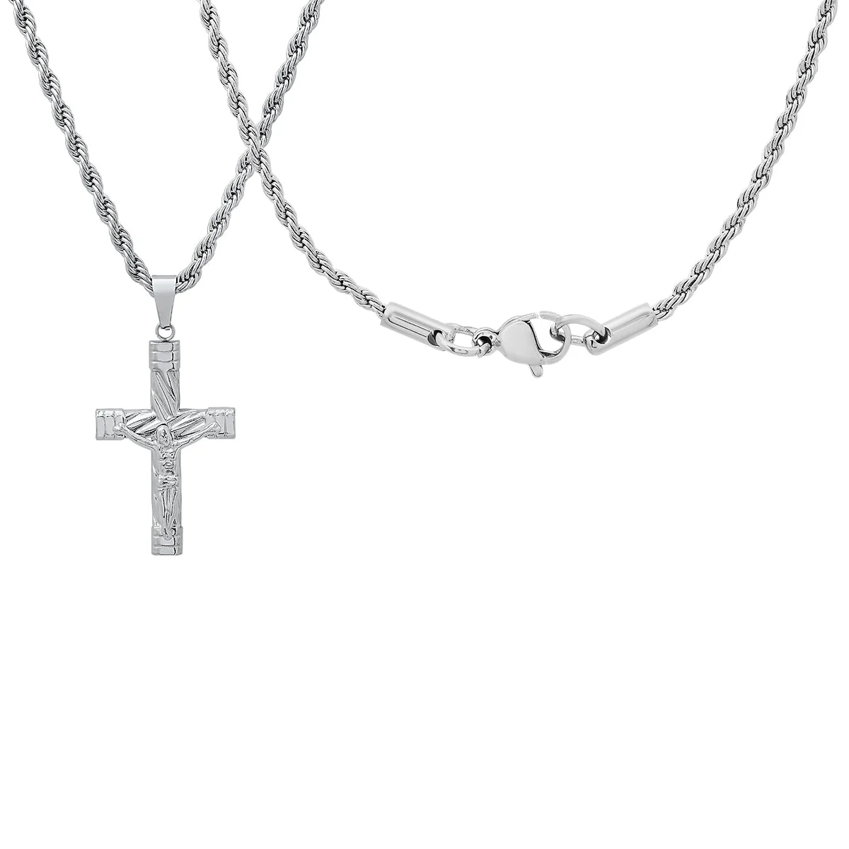 Stainless Steel Rope Crucifix Pendant - Image 2