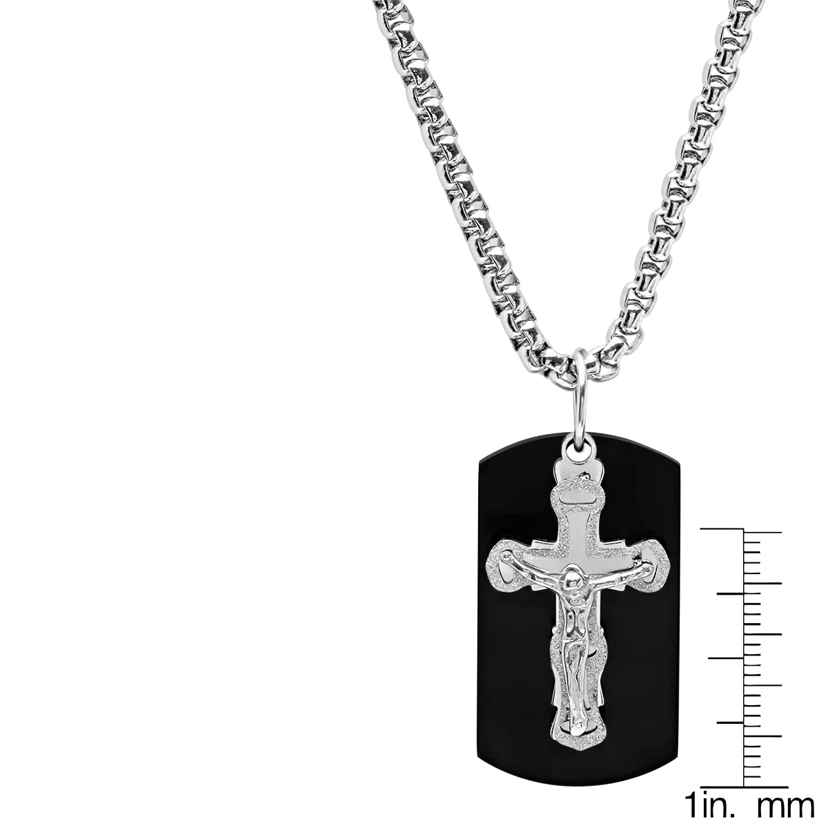 Stainless Steel Sandblast Crucifix And Black Ip Dog Tag Pendant Necklace - Image 3