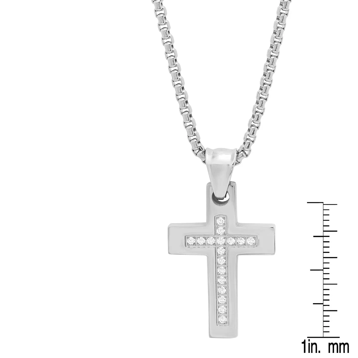 Stainless Steel Simulated Diamond Cross Pendant - Image 3