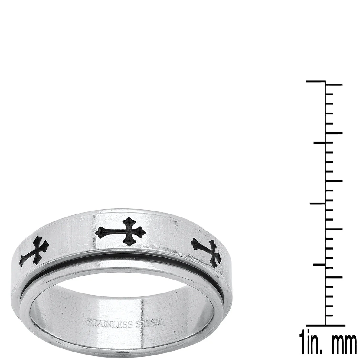Stainless Steel Spinner Ring With Black Ip Crosses Accents - Image 3