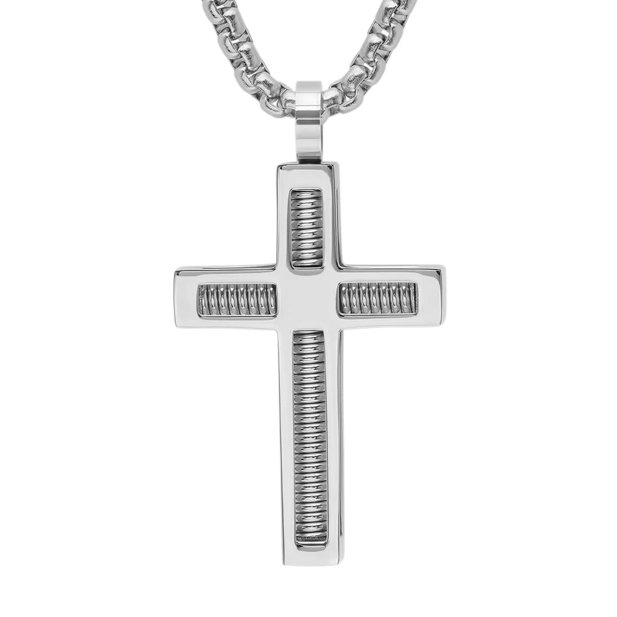 Stainless Steel Spring Inlay Cross Pendant - Image 2